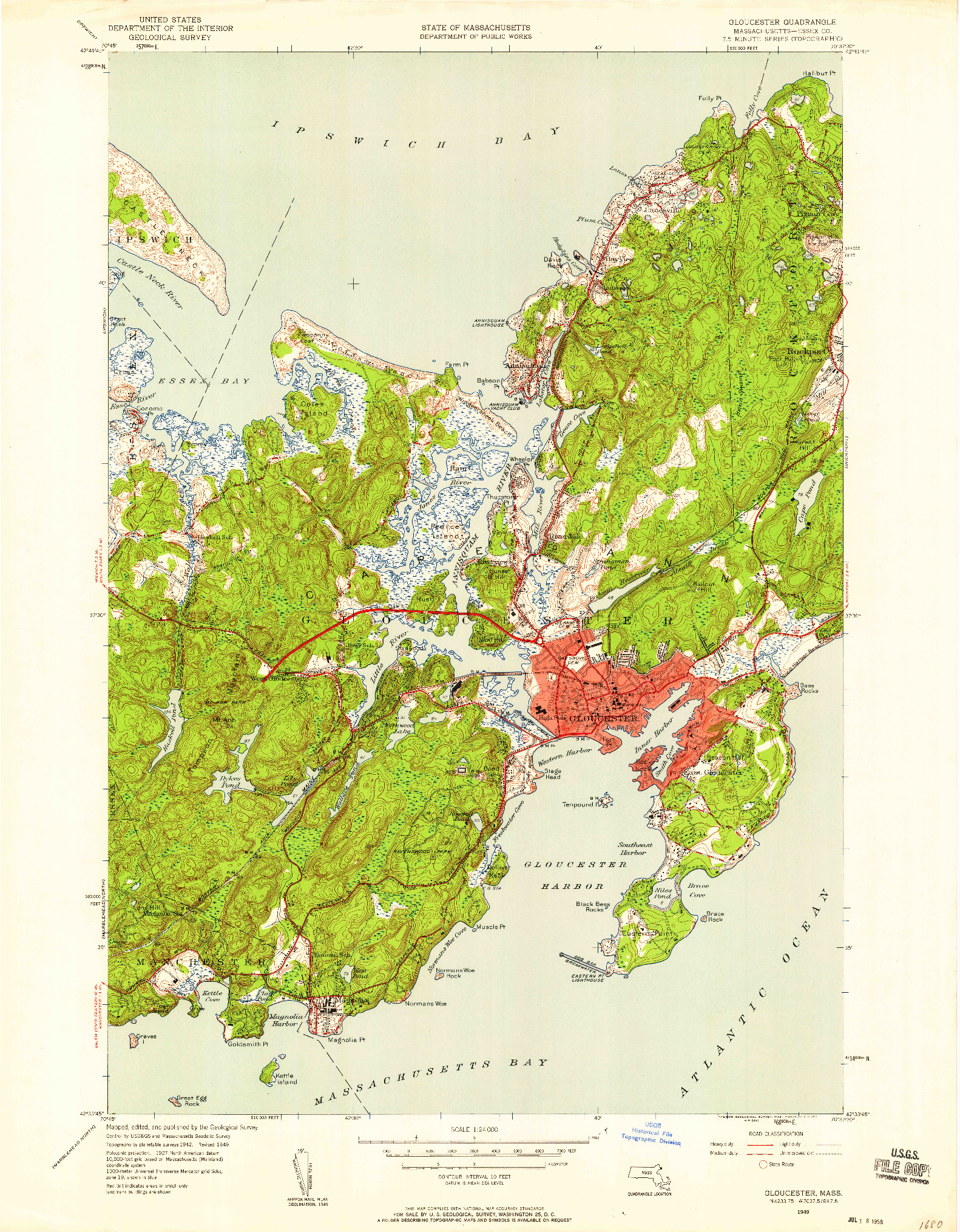 USGS 1:24000-SCALE QUADRANGLE FOR GLOUCESTER, MA 1949