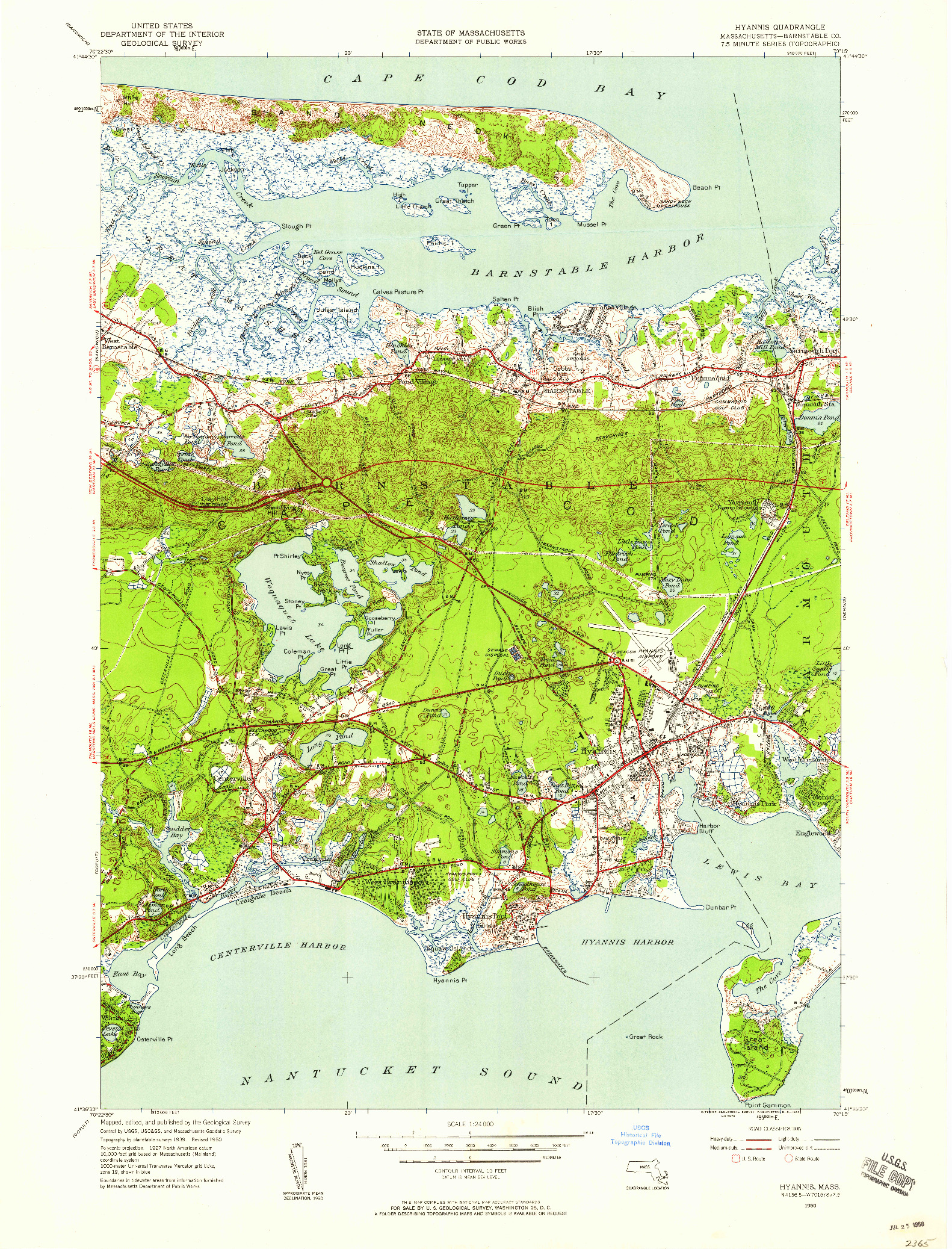 USGS 1:24000-SCALE QUADRANGLE FOR HYANNIS, MA 1950