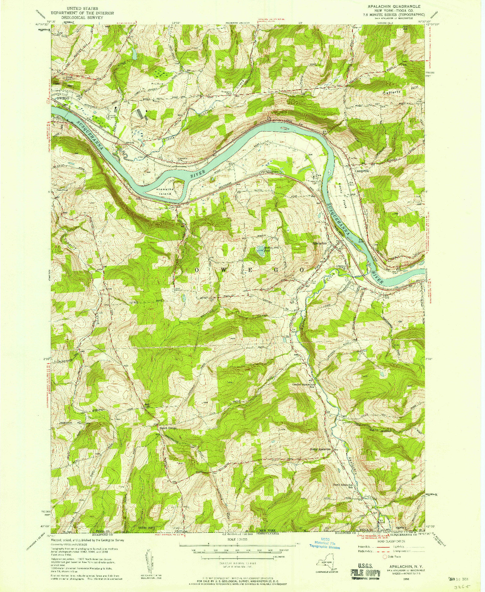 USGS 1:24000-SCALE QUADRANGLE FOR APALACHIN, NY 1956