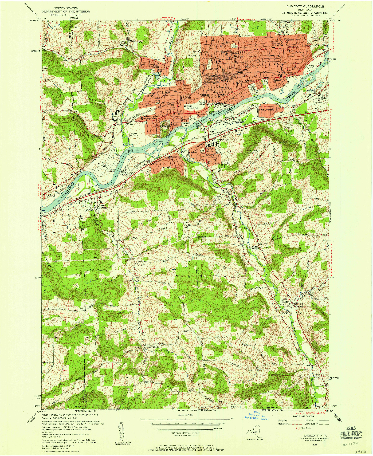 USGS 1:24000-SCALE QUADRANGLE FOR ENDICOTT, NY 1956