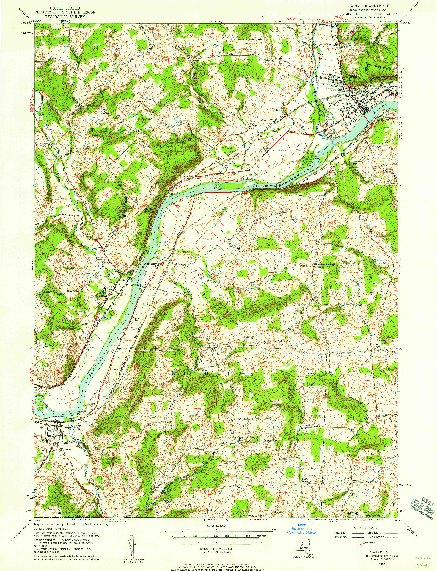 USGS 1:24000-SCALE QUADRANGLE FOR OWEGO, NY 1956
