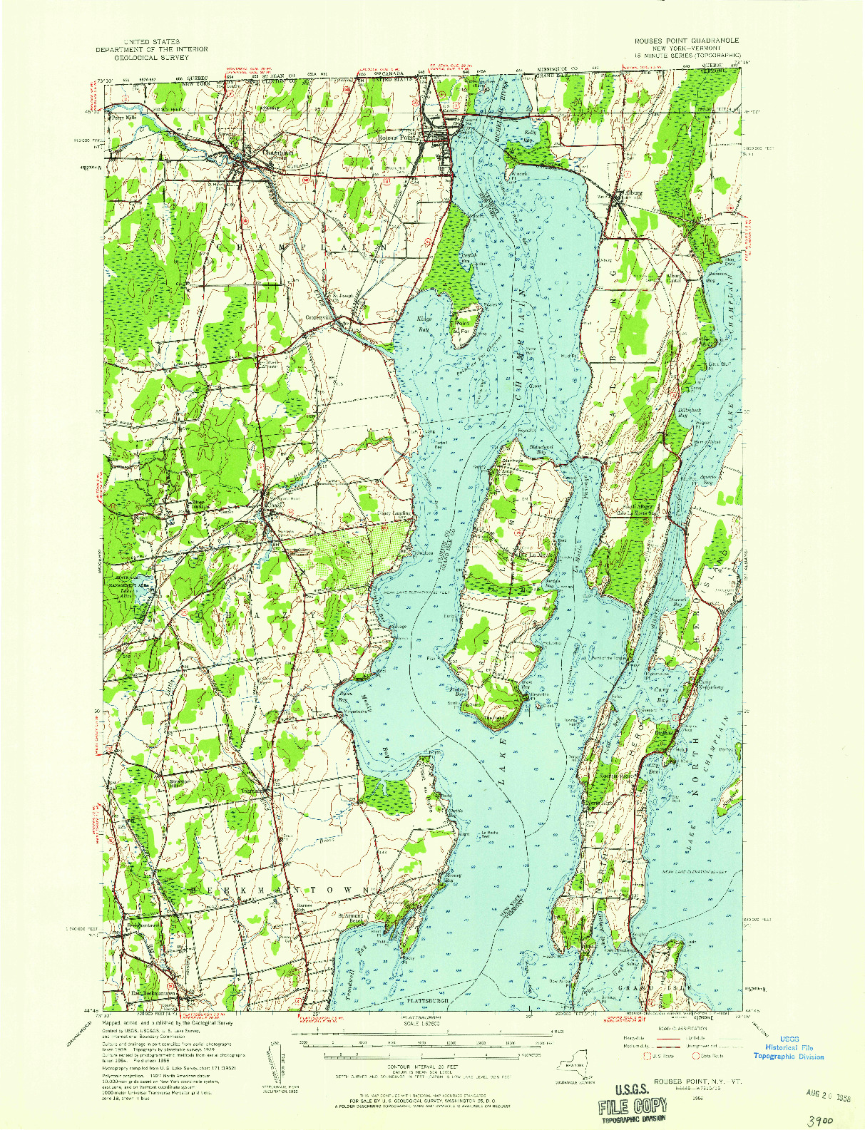 USGS 1:62500-SCALE QUADRANGLE FOR ROUSES POINT, NY 1956