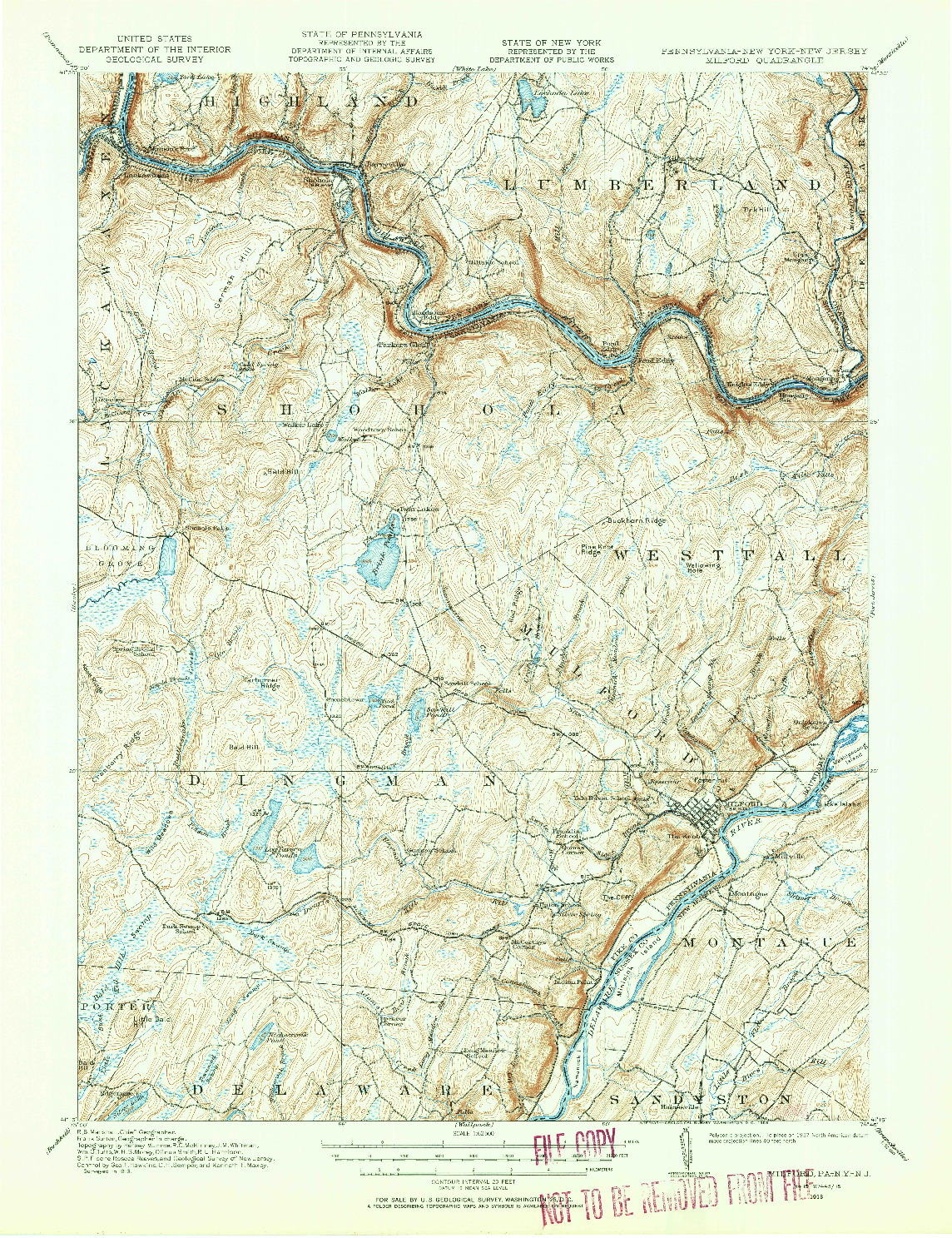 USGS 1:62500-SCALE QUADRANGLE FOR MILFORD, PA 1913
