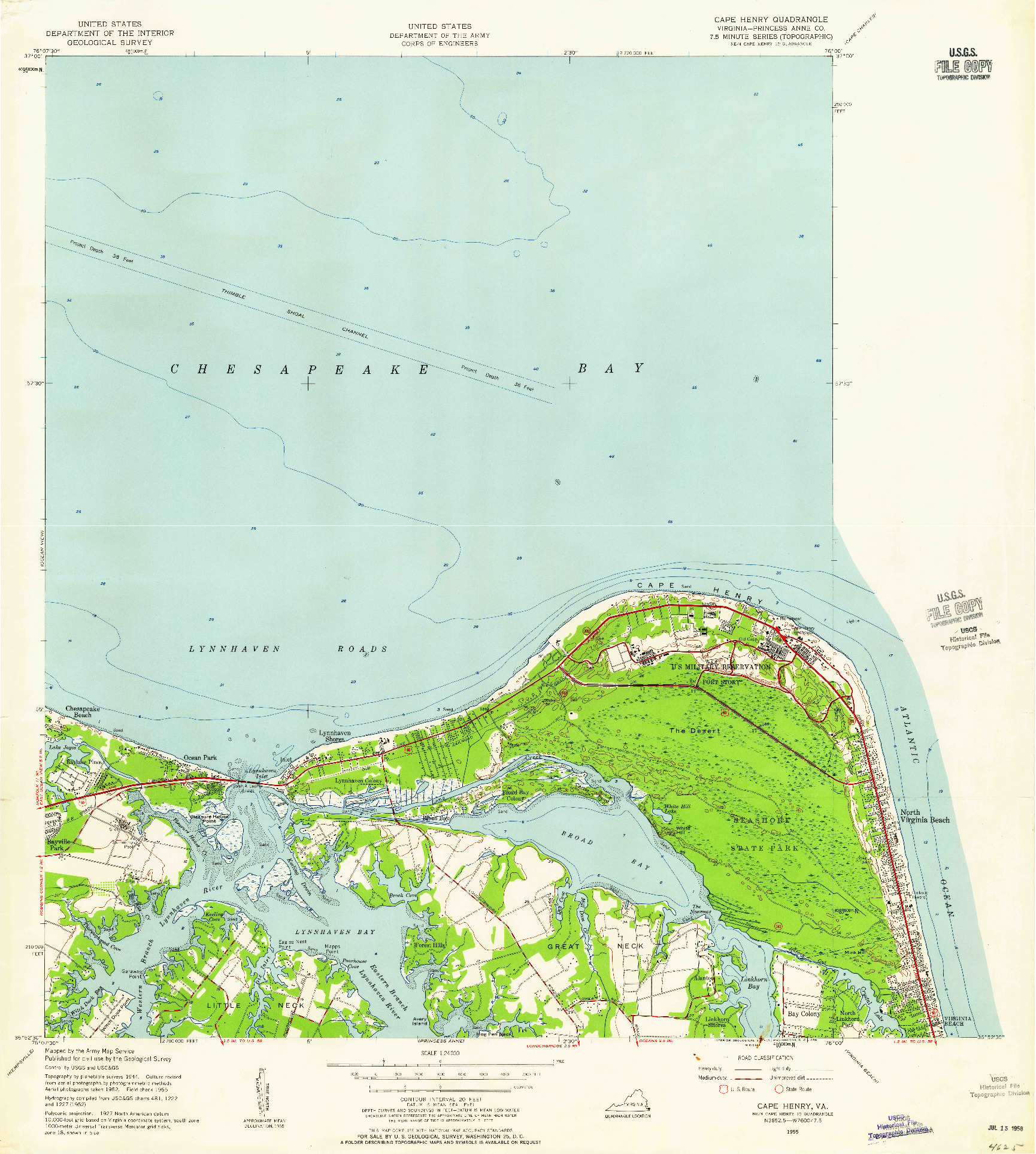 USGS 1:24000-SCALE QUADRANGLE FOR CAPE HENRY, VA 1955