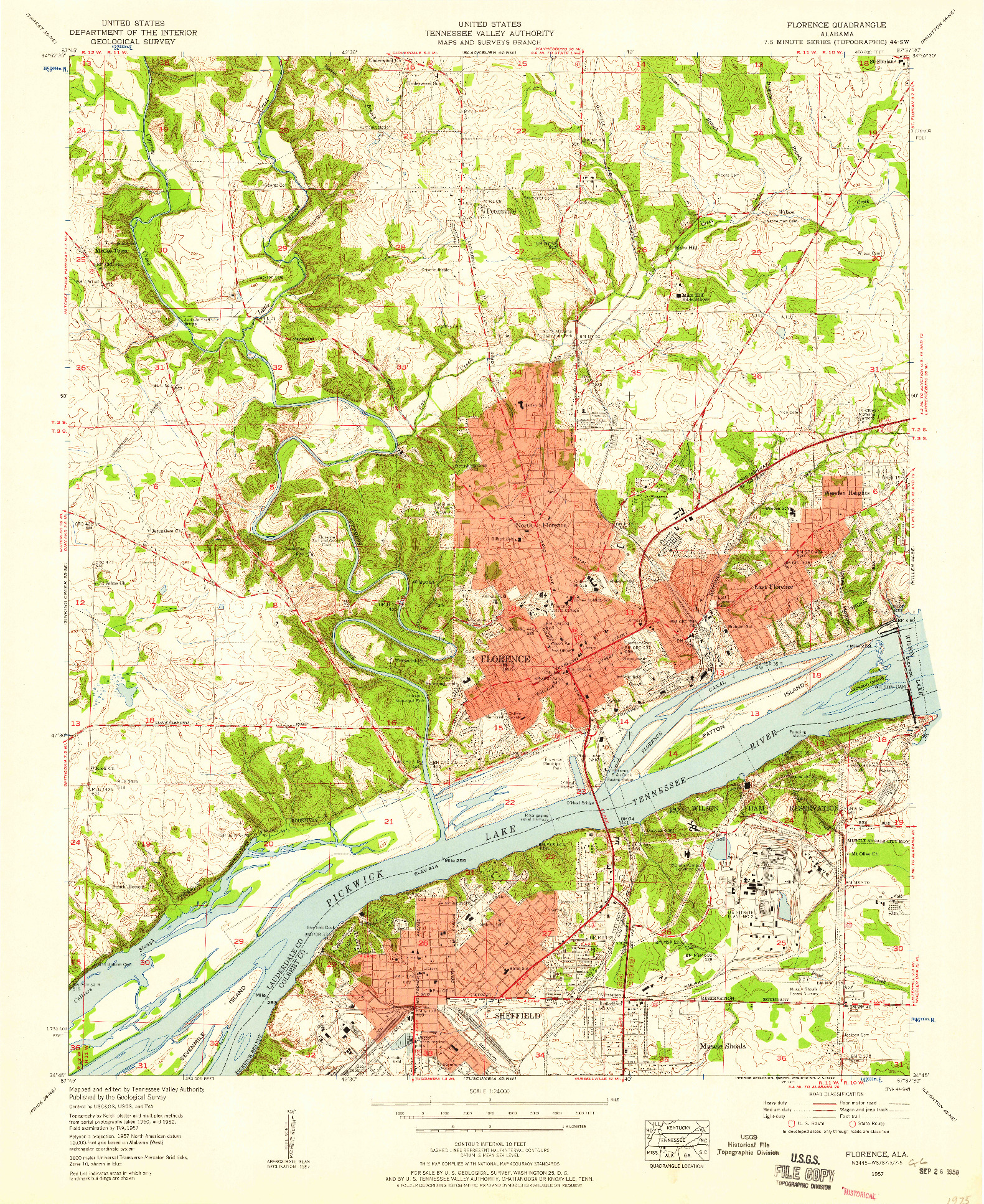 USGS 1:24000-SCALE QUADRANGLE FOR FLORENCE, AL 1957