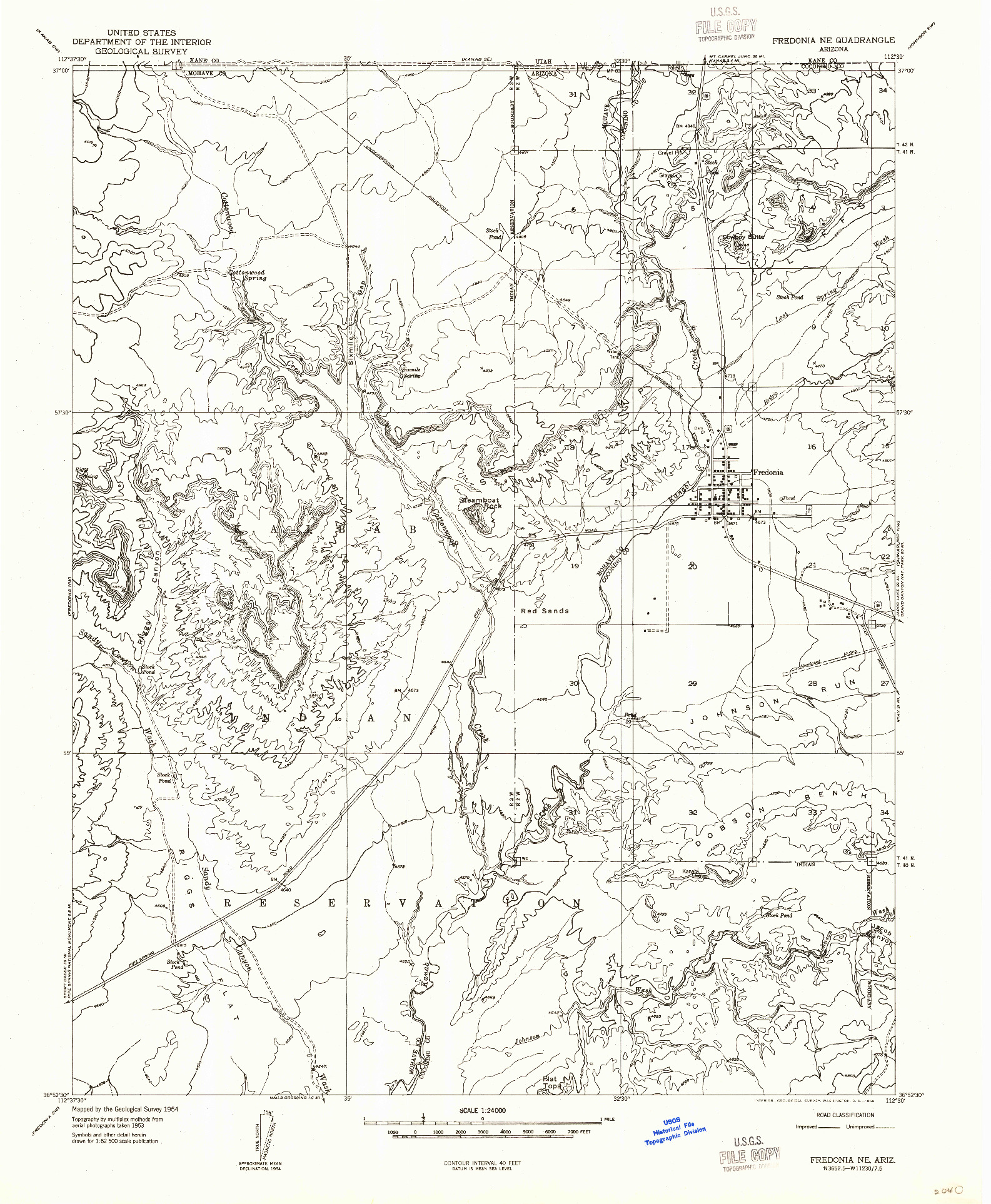 USGS 1:24000-SCALE QUADRANGLE FOR FREDONIA NE, AZ 1954