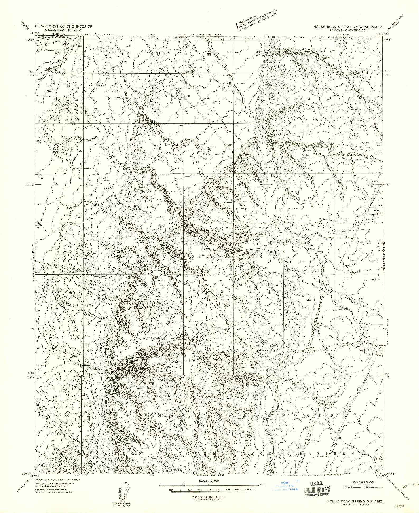 USGS 1:24000-SCALE QUADRANGLE FOR HOUSE ROCK SPRING NW, AZ 1957