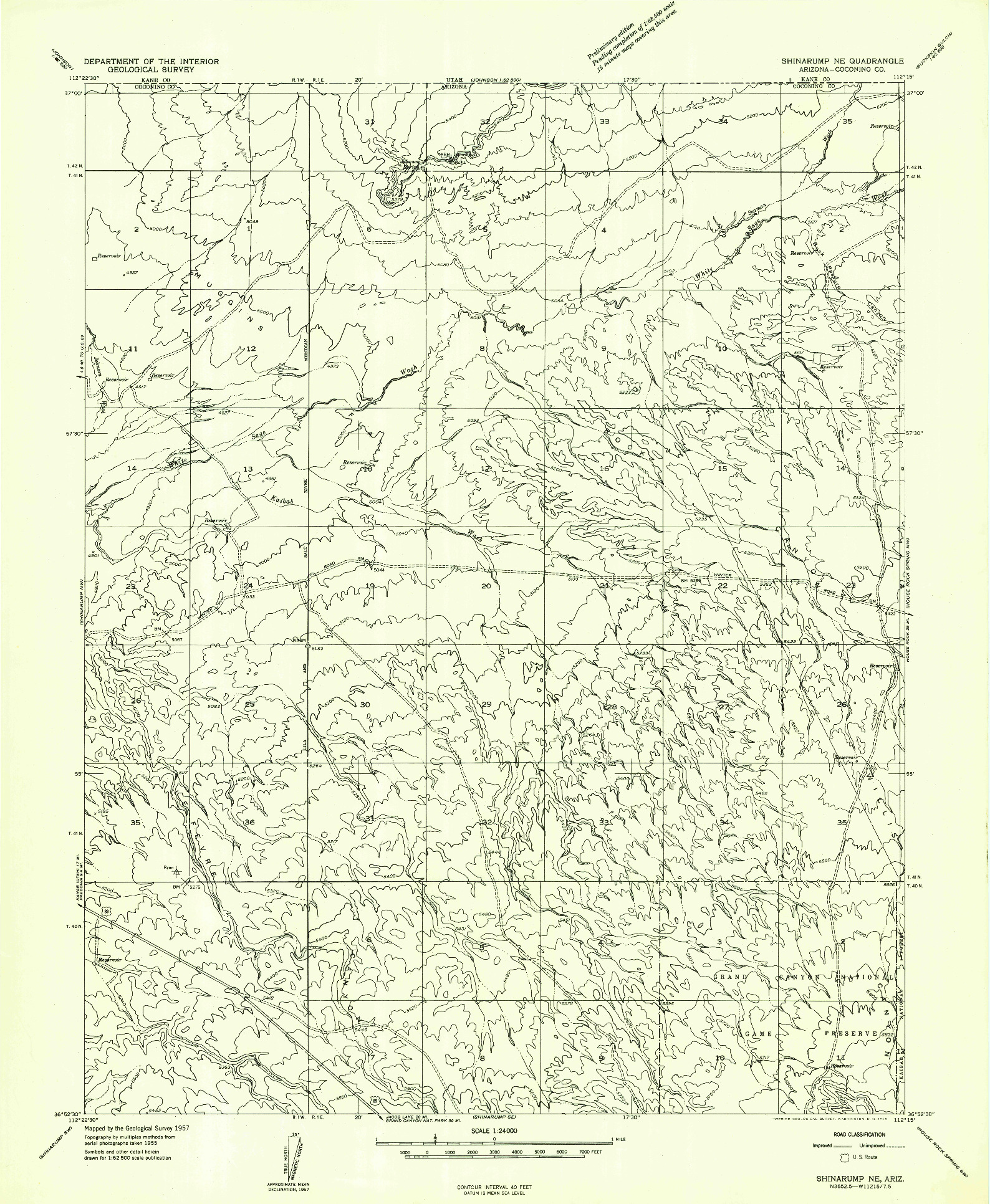 USGS 1:24000-SCALE QUADRANGLE FOR SHINARUMP NE, AZ 1957