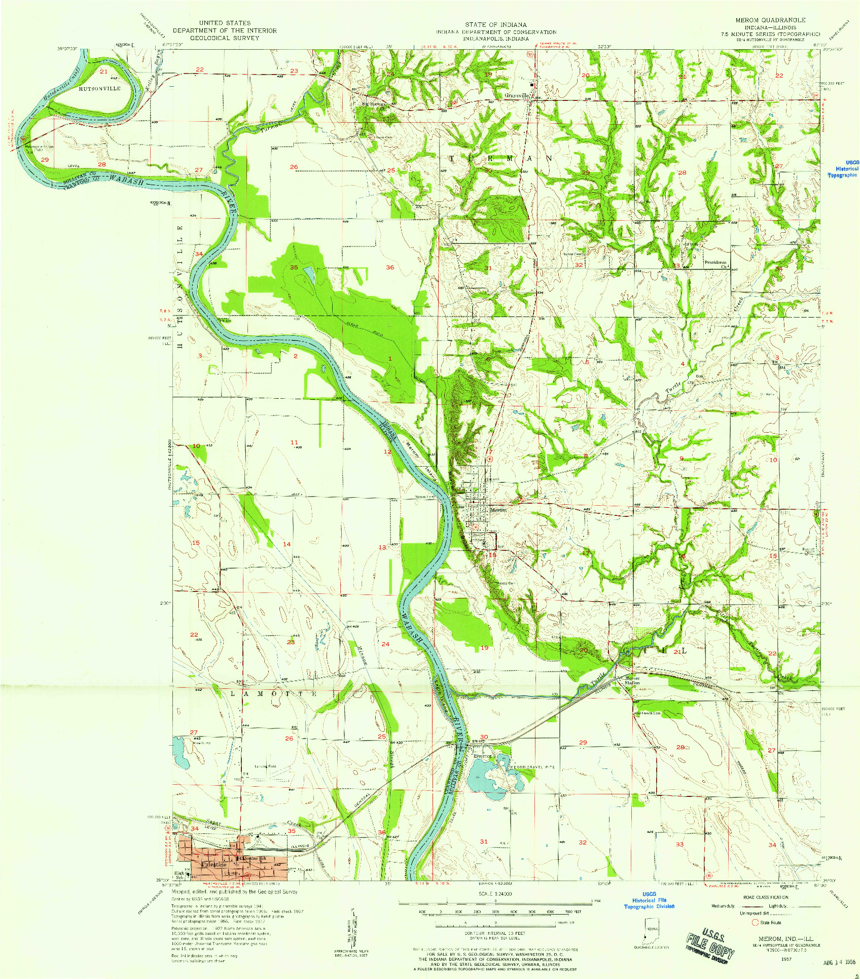 USGS 1:24000-SCALE QUADRANGLE FOR MEROM, IN 1957