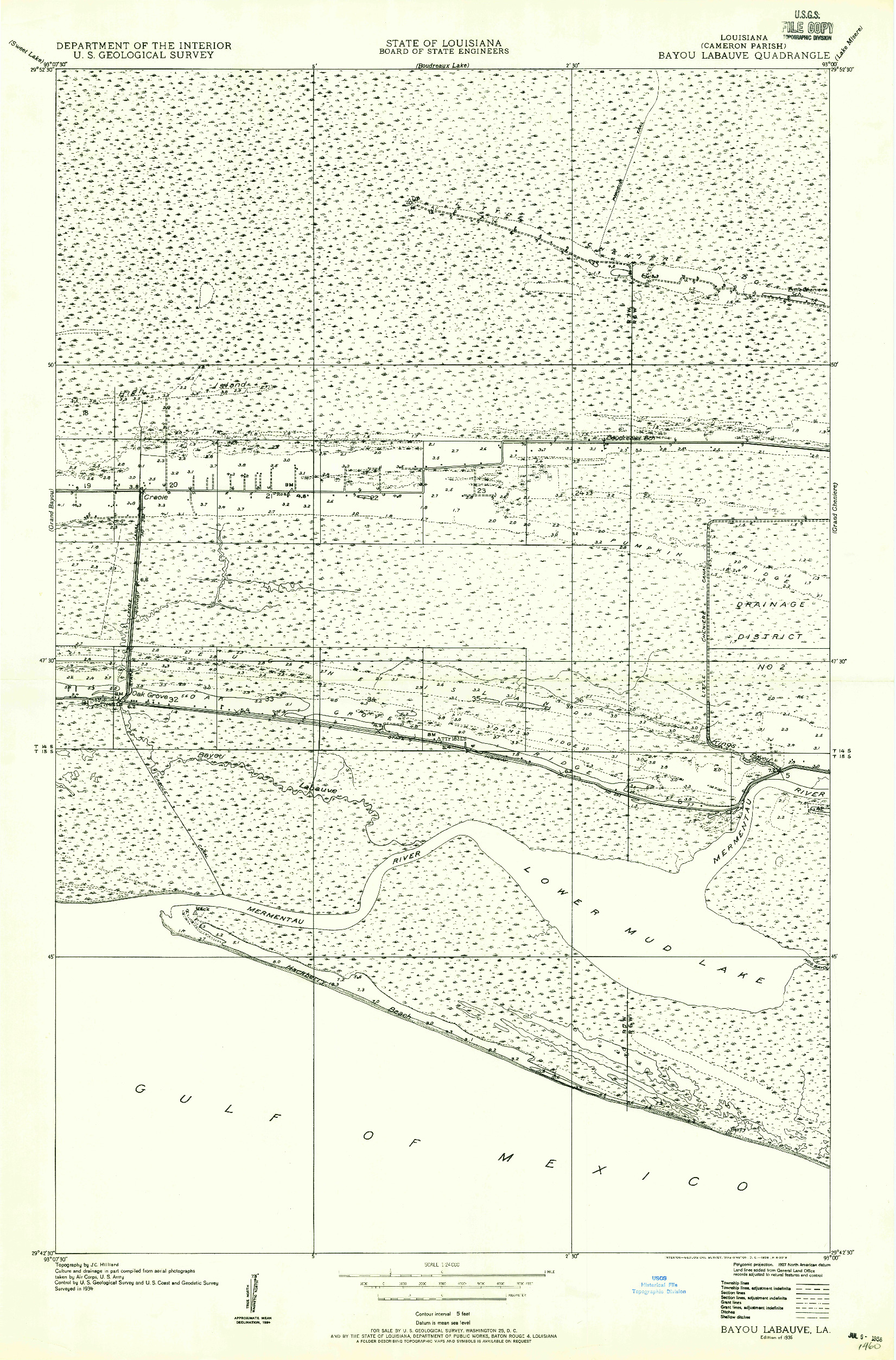 USGS 1:24000-SCALE QUADRANGLE FOR BAY LABAUVE, LA 1935