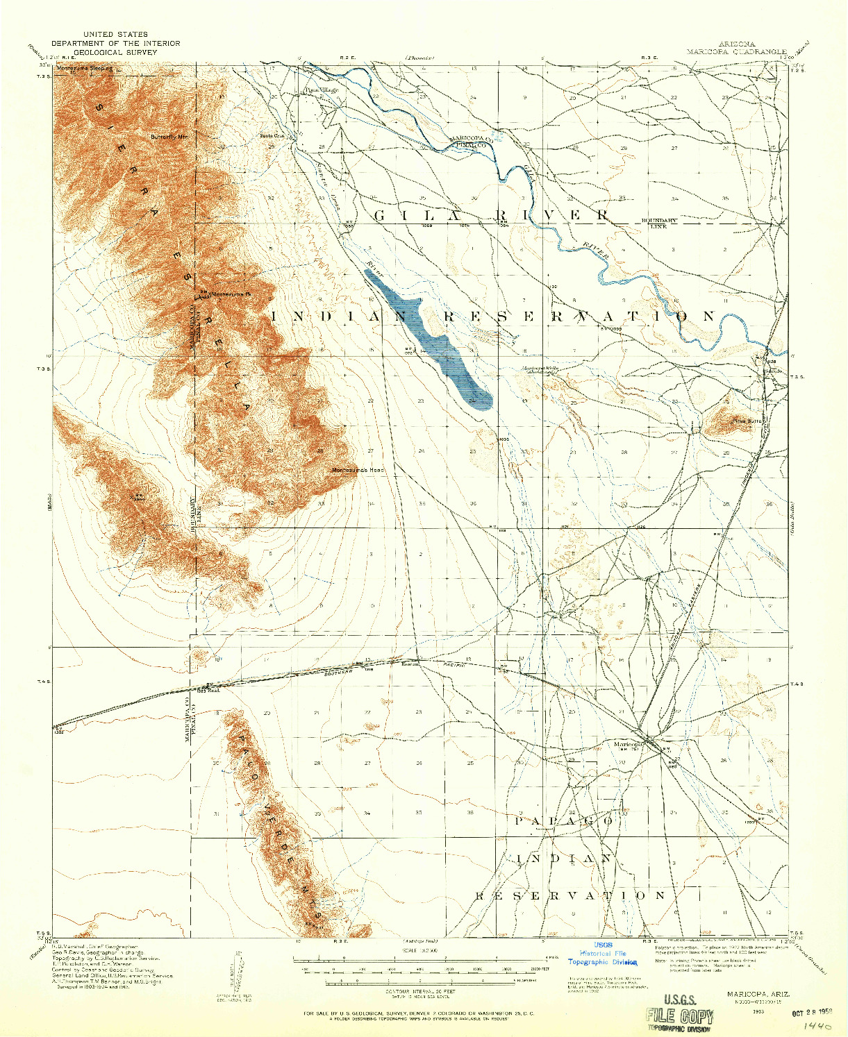 USGS 1:62500-SCALE QUADRANGLE FOR MARICOPA, AZ 1913