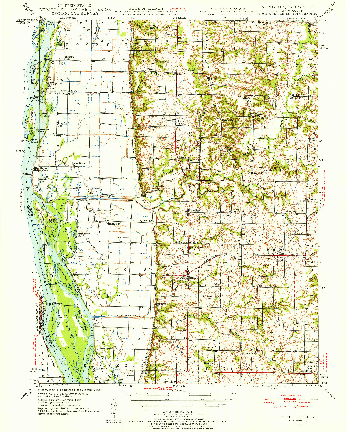 USGS 1:62500-SCALE QUADRANGLE FOR MENDON, IL 1946