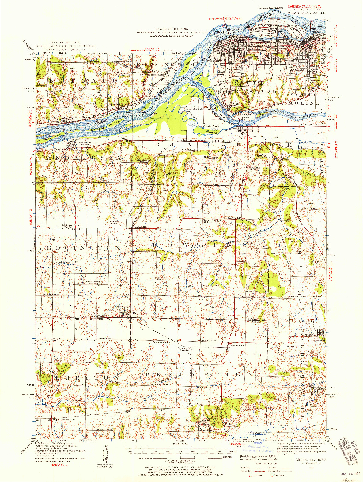 USGS 1:62500-SCALE QUADRANGLE FOR MILAN, IL 1944