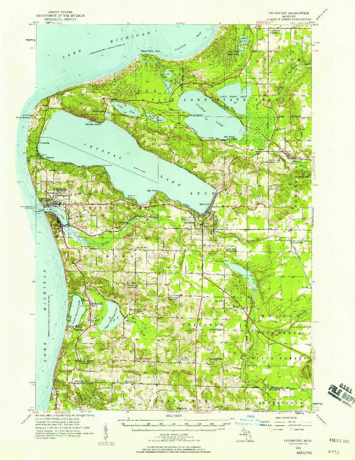 USGS 1:62500-SCALE QUADRANGLE FOR FRANKFORT, MI 1956