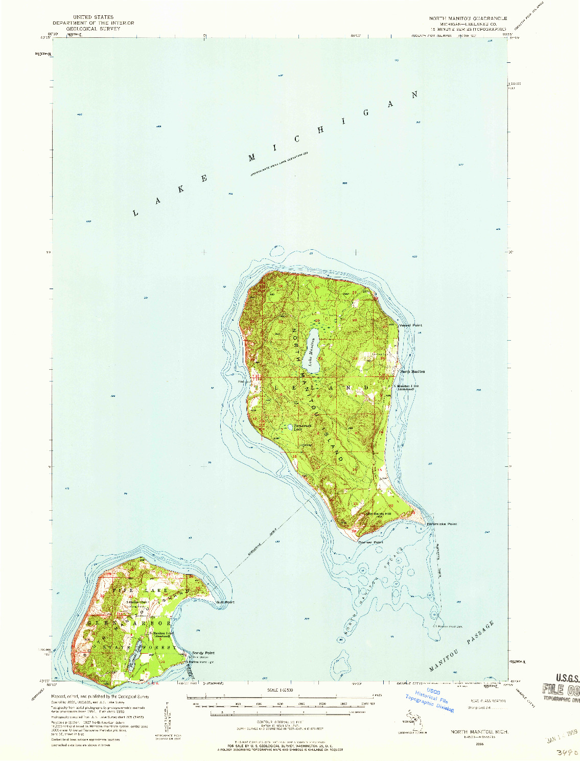USGS 1:62500-SCALE QUADRANGLE FOR NORTH MANITOU, MI 1956