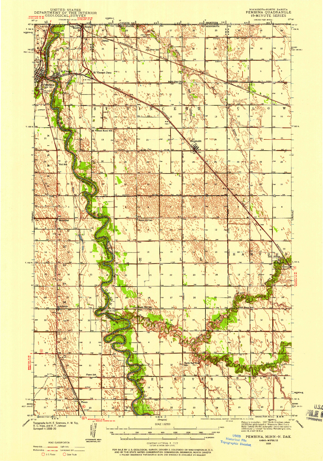 USGS 1:62500-SCALE QUADRANGLE FOR PEMBINA, MN 1939