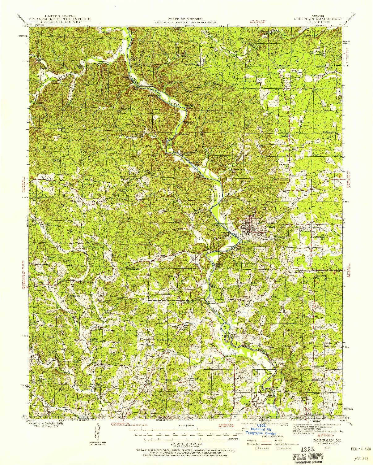 USGS 1:62500-SCALE QUADRANGLE FOR DONIPHAN, MO 1939