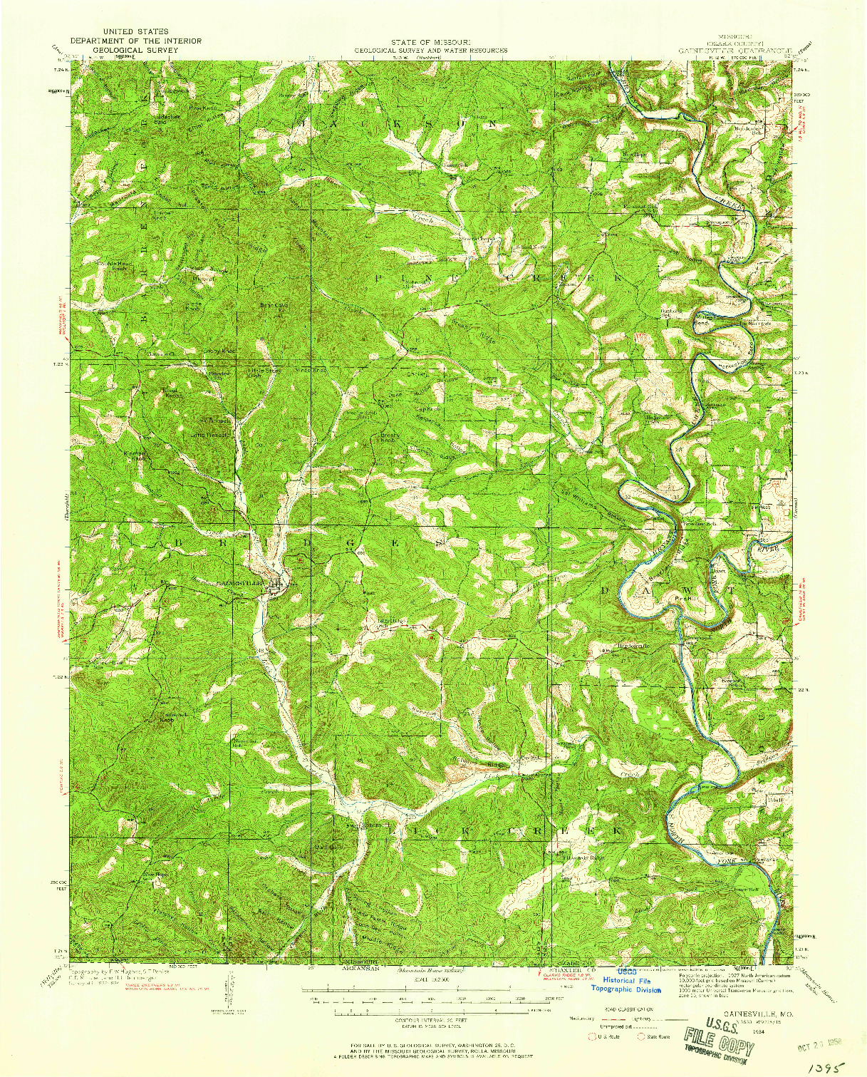 USGS 1:62500-SCALE QUADRANGLE FOR GAINESVILLE, MO 1934