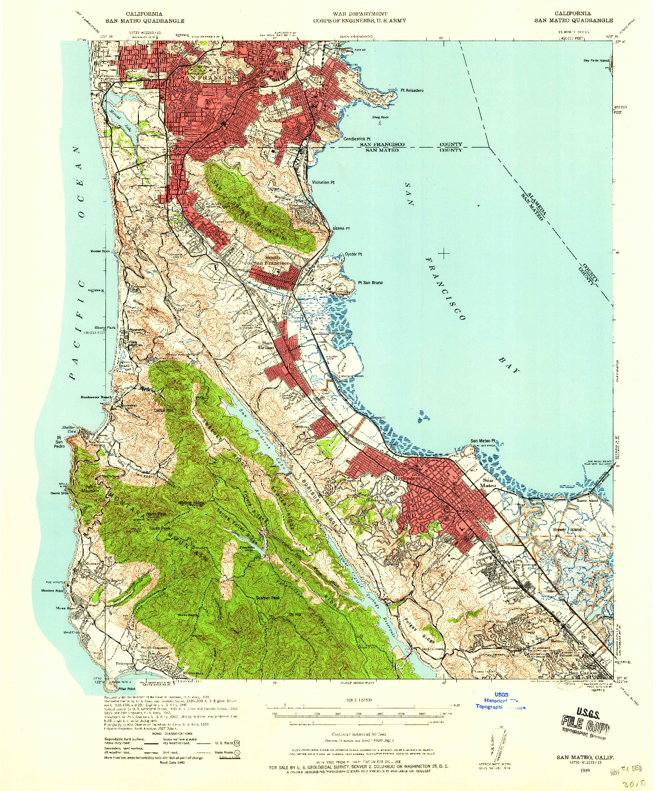 USGS 1:62500-SCALE QUADRANGLE FOR SAN MATEO, CA 1939