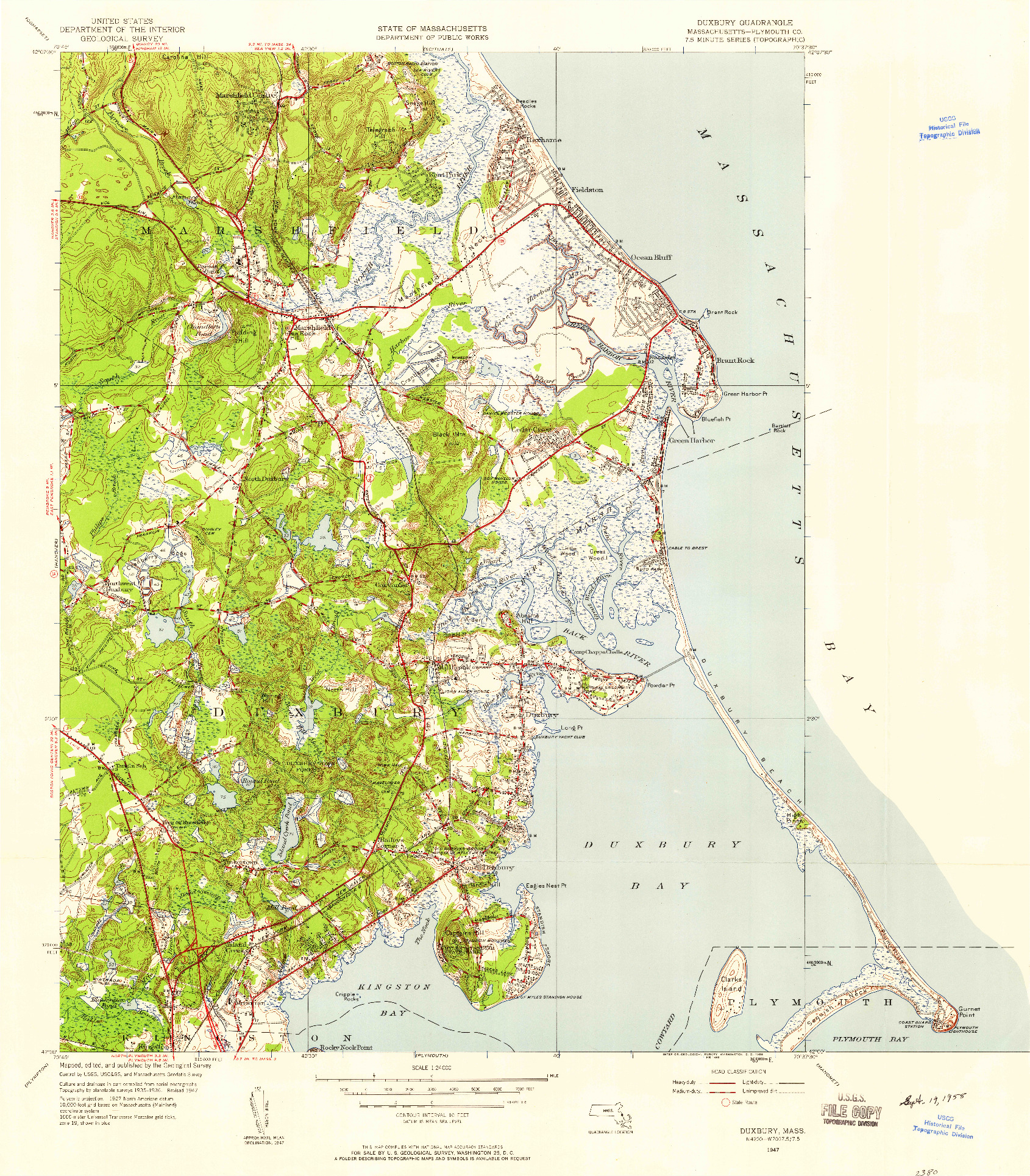 USGS 1:24000-SCALE QUADRANGLE FOR DUXBURY, MA 1947