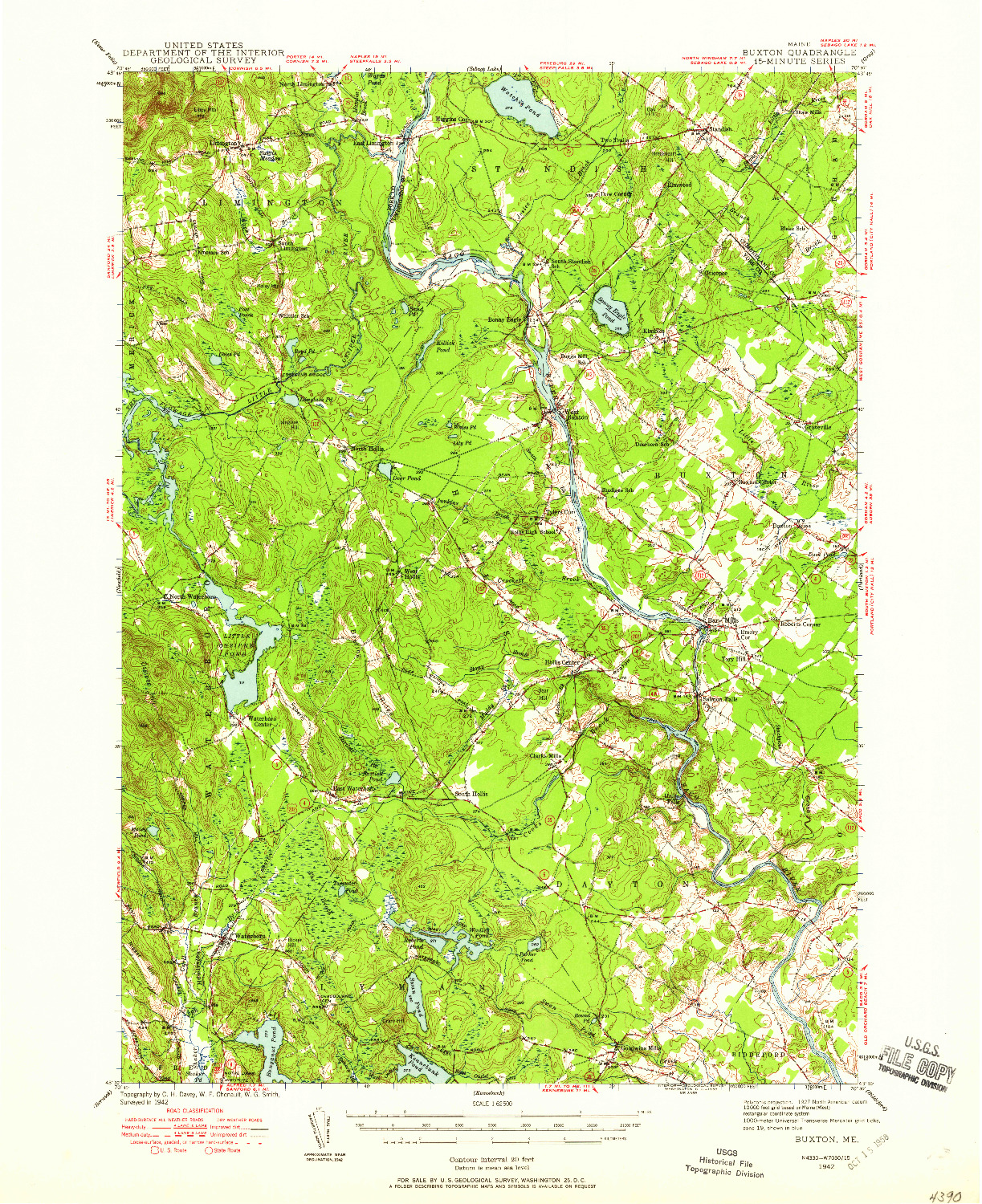 USGS 1:62500-SCALE QUADRANGLE FOR BUXTON, ME 1942