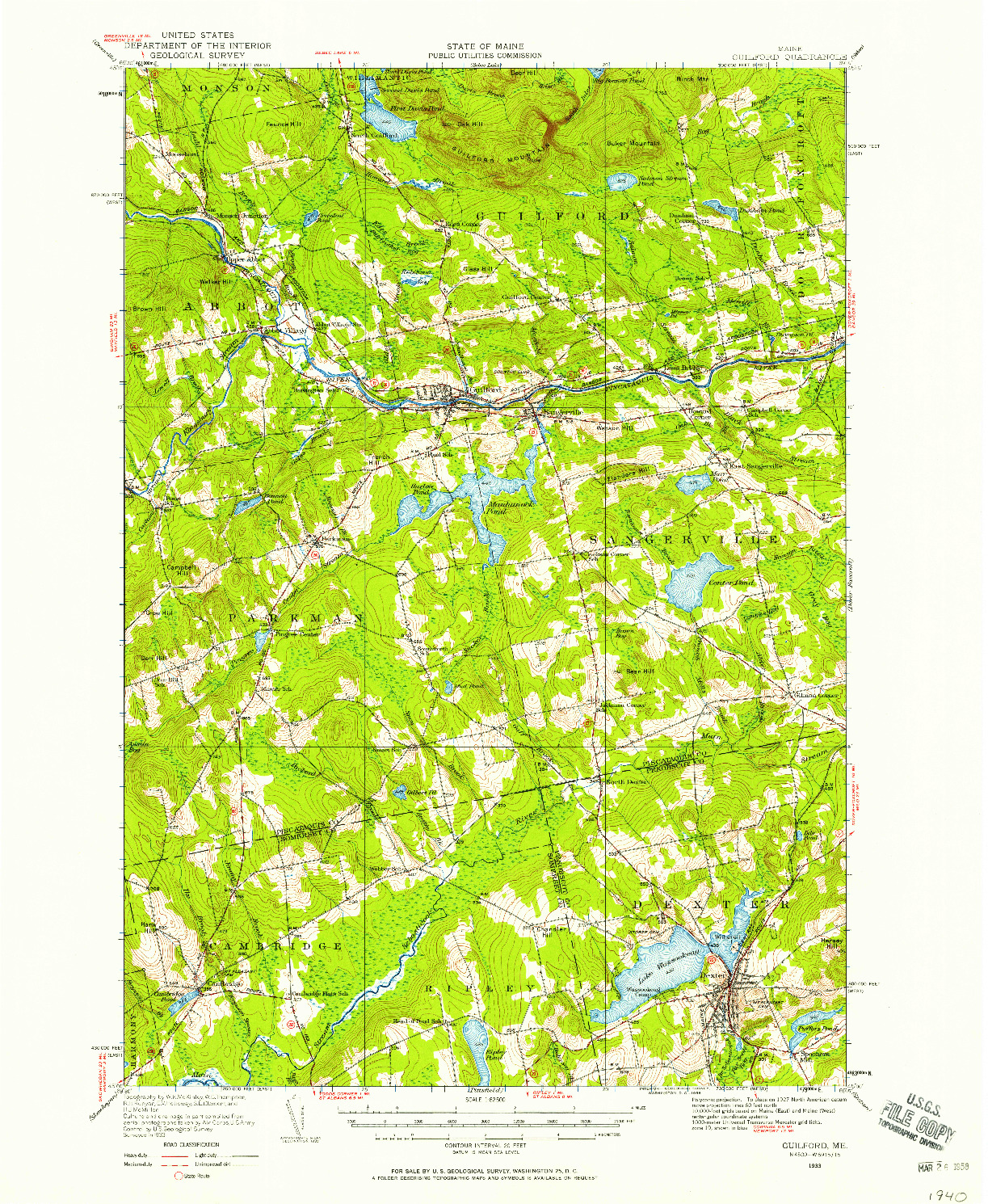 USGS 1:62500-SCALE QUADRANGLE FOR GUILFORD, ME 1933