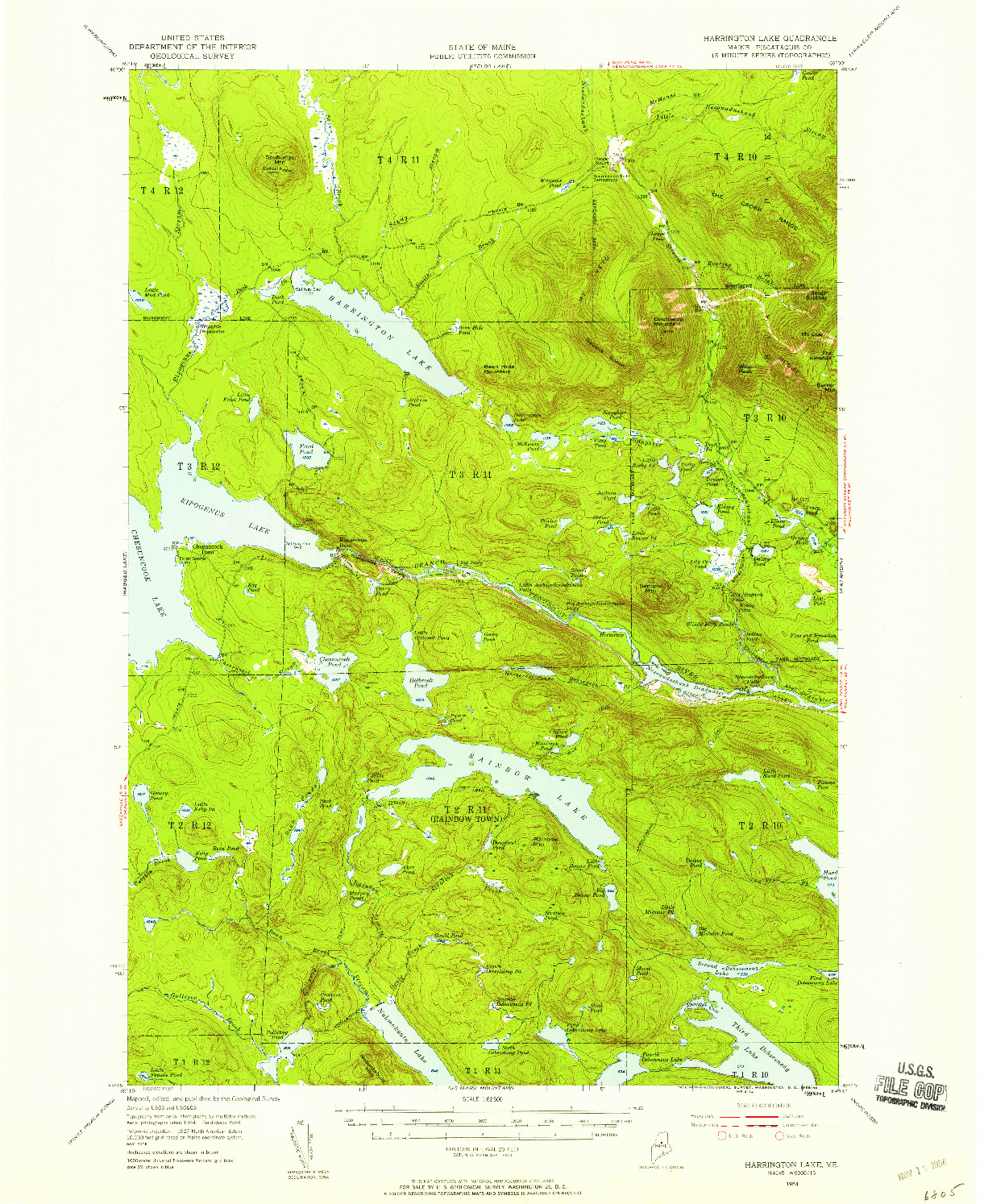 USGS 1:62500-SCALE QUADRANGLE FOR HARRINGTON LAKE, ME 1954