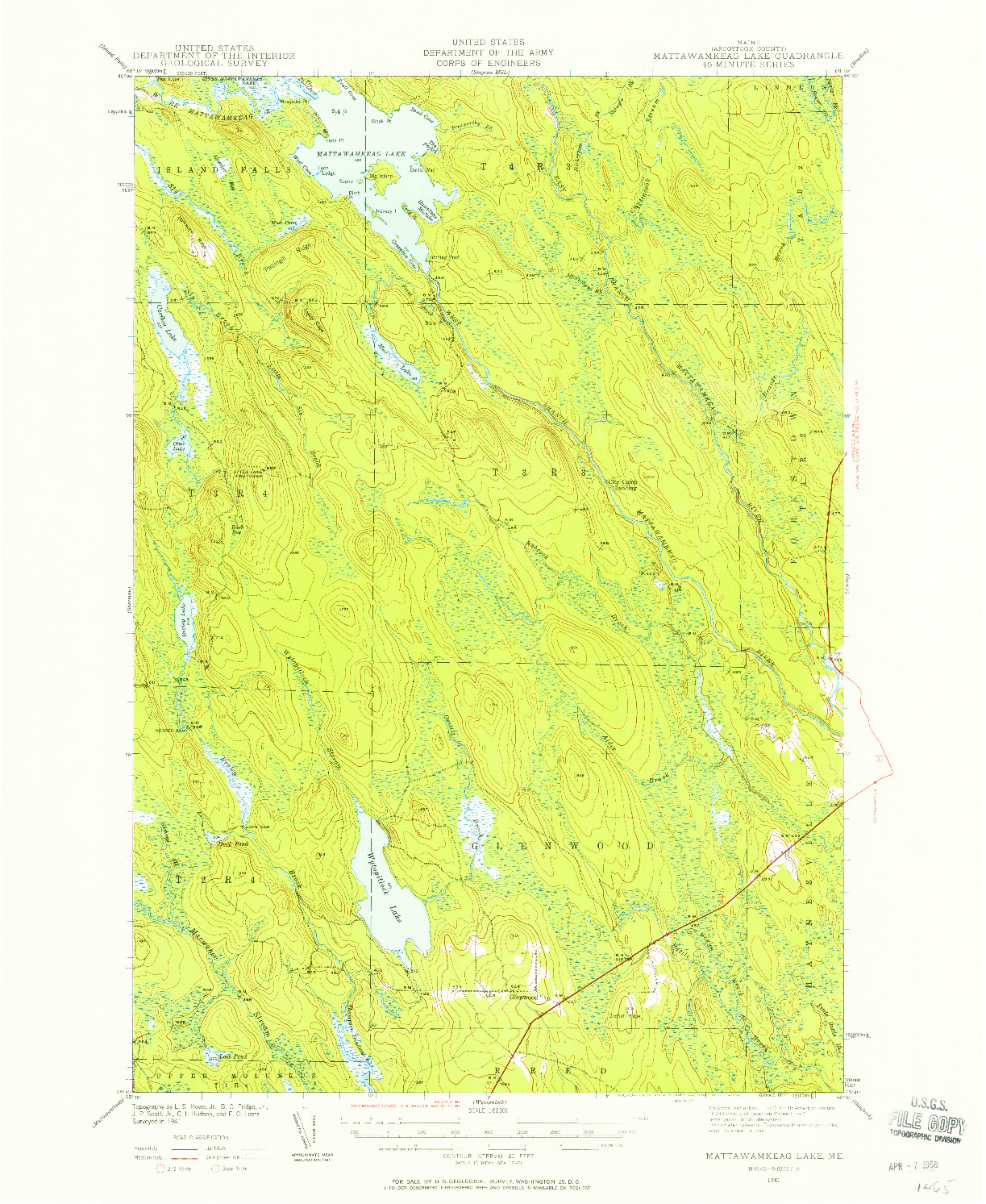 USGS 1:62500-SCALE QUADRANGLE FOR MATTAWAMKEAG LAKE, ME 1941