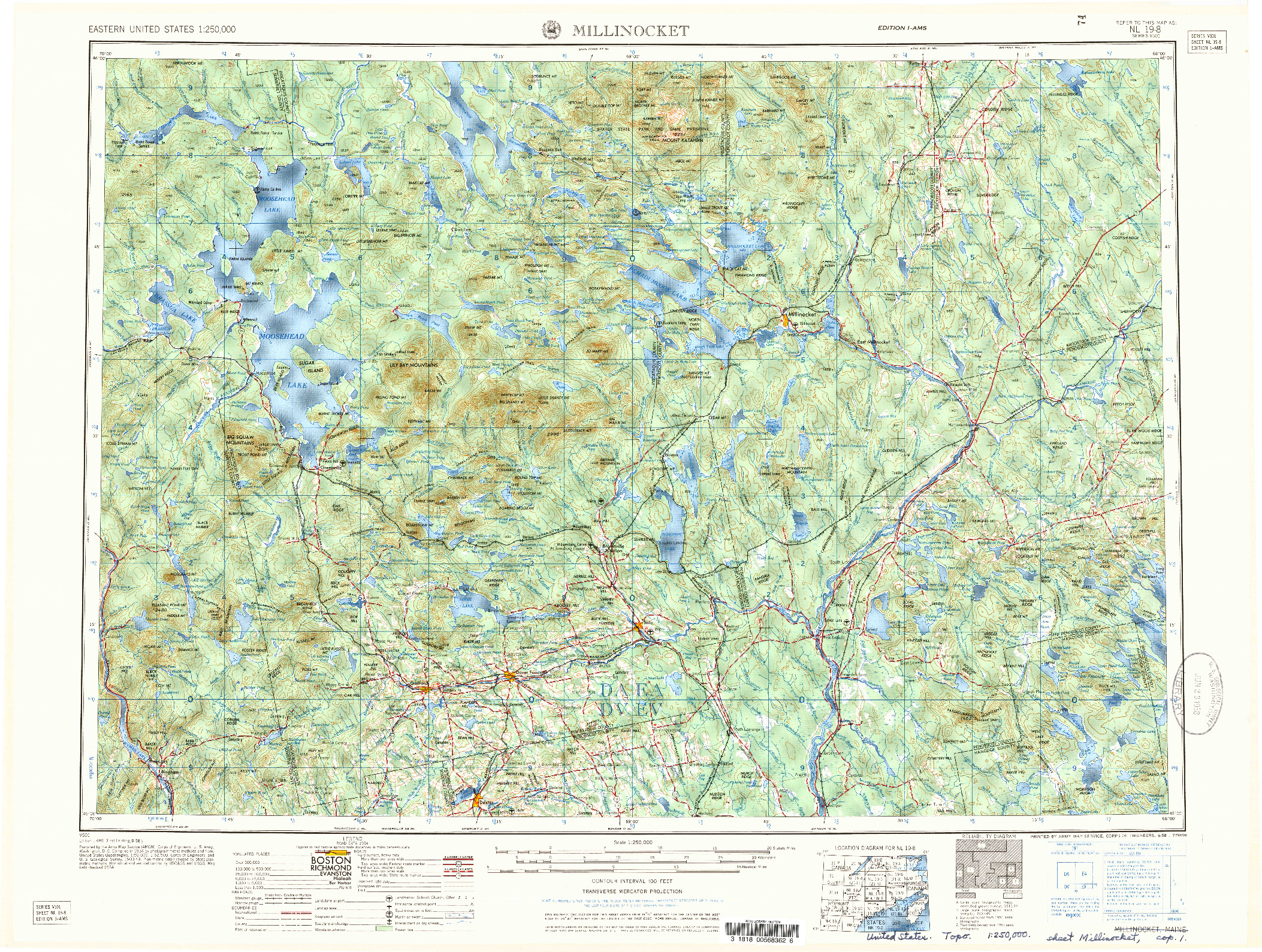 USGS 1:250000-SCALE QUADRANGLE FOR MILLINOCKET, ME 1958