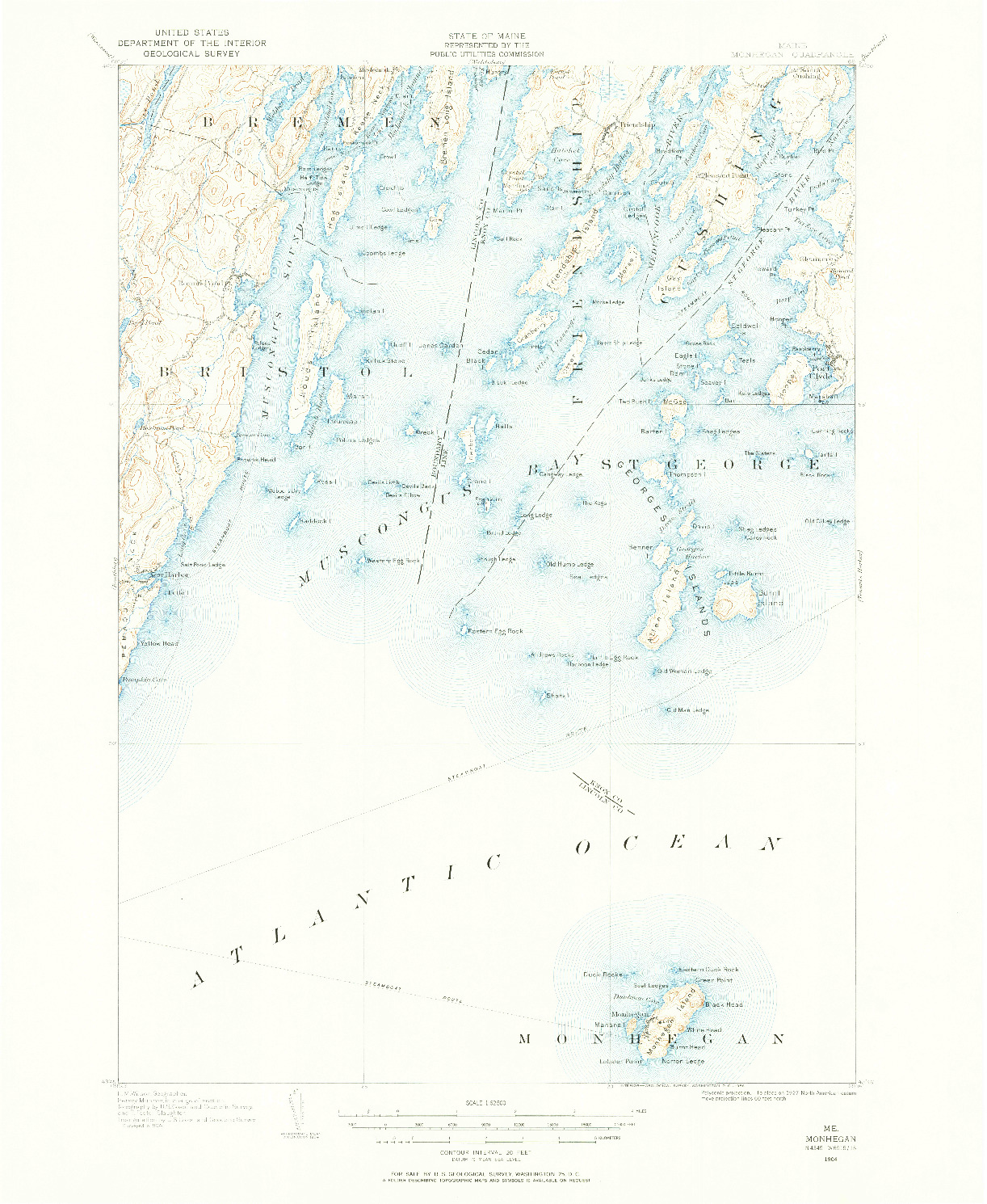 USGS 1:62500-SCALE QUADRANGLE FOR MONHEGAN, ME 1904