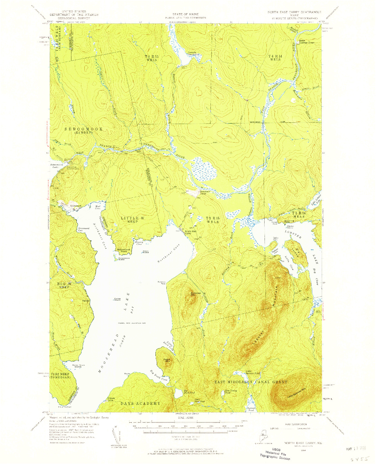 USGS 1:62500-SCALE QUADRANGLE FOR NORTH EAST CARRY, ME 1954