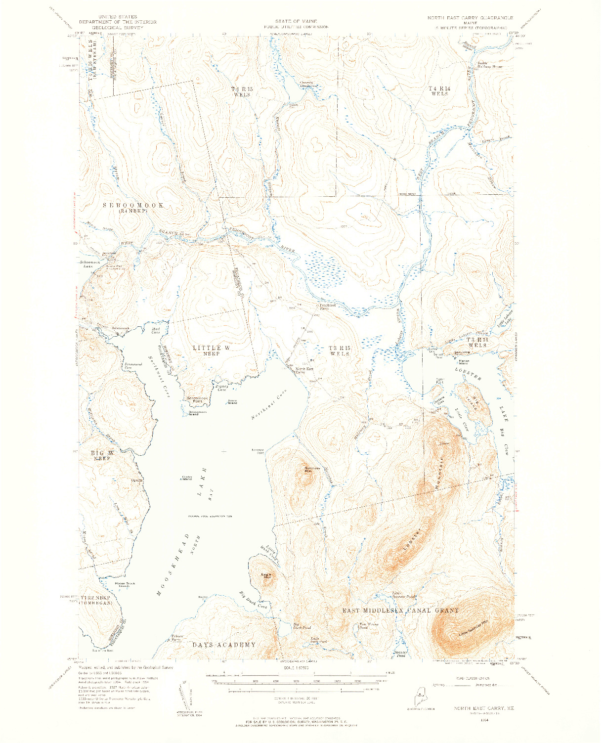 USGS 1:62500-SCALE QUADRANGLE FOR NORTH EAST CARRY, ME 1954