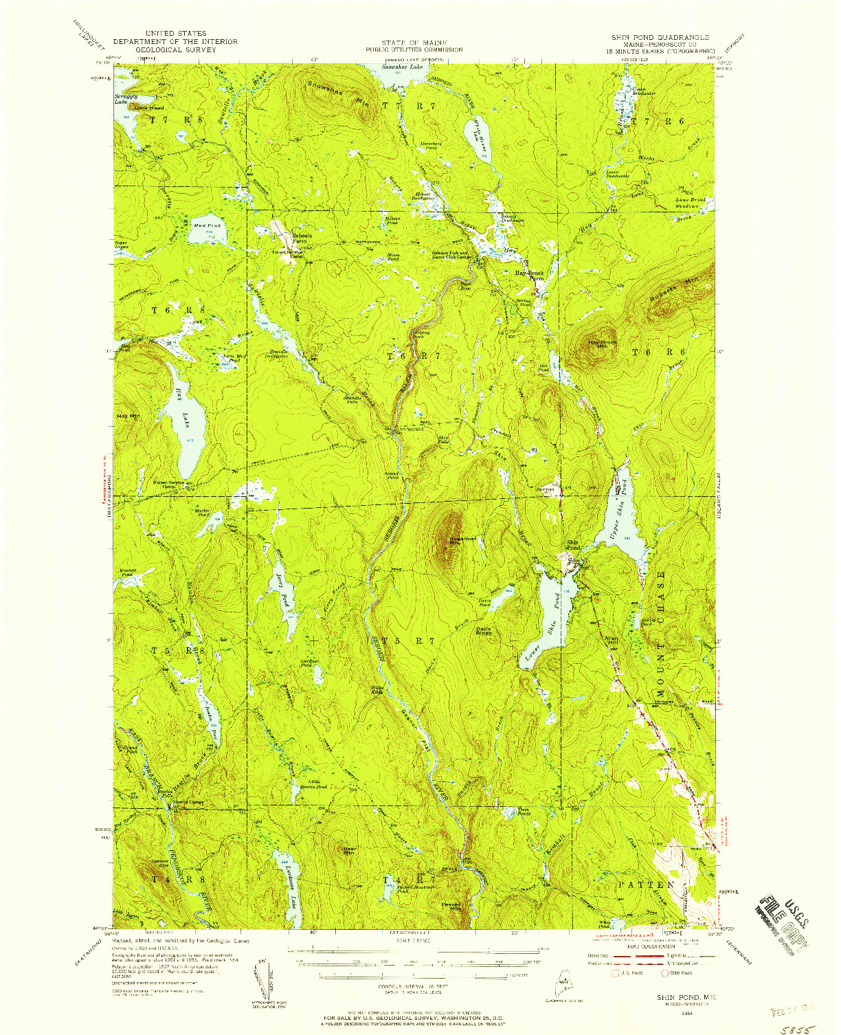 USGS 1:62500-SCALE QUADRANGLE FOR SHIN POND, ME 1954