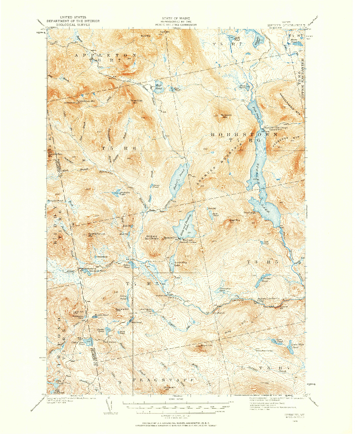 USGS 1:62500-SCALE QUADRANGLE FOR SPENCER, ME 1928