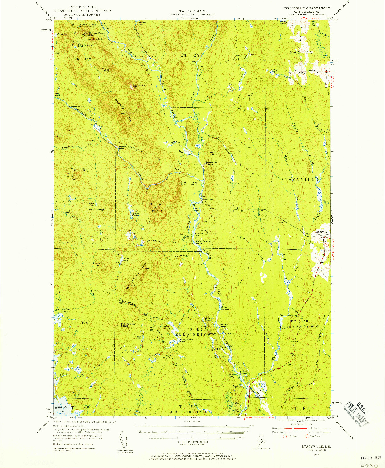 USGS 1:62500-SCALE QUADRANGLE FOR STACYVILLE, ME 1953