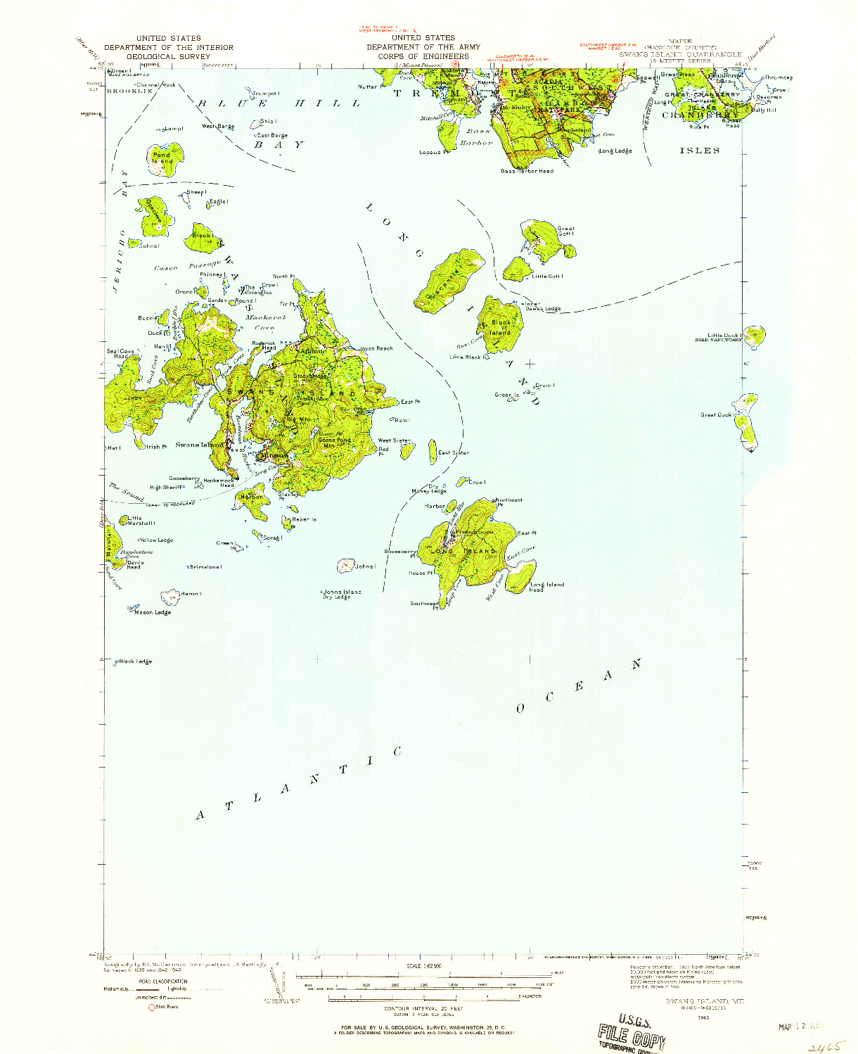 USGS 1:62500-SCALE QUADRANGLE FOR SWANS ISLAND, ME 1943