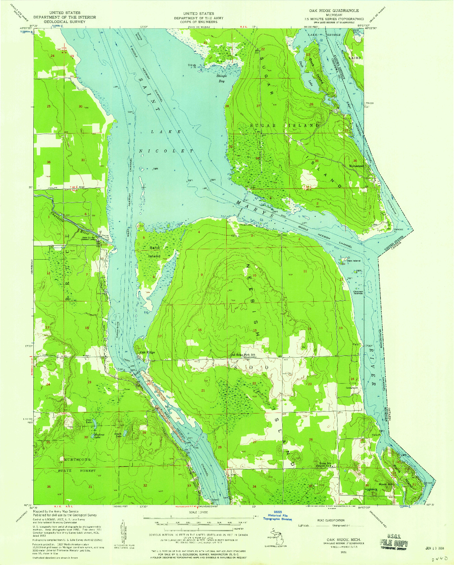 USGS 1:24000-SCALE QUADRANGLE FOR OAK RIDGE, MI 1951