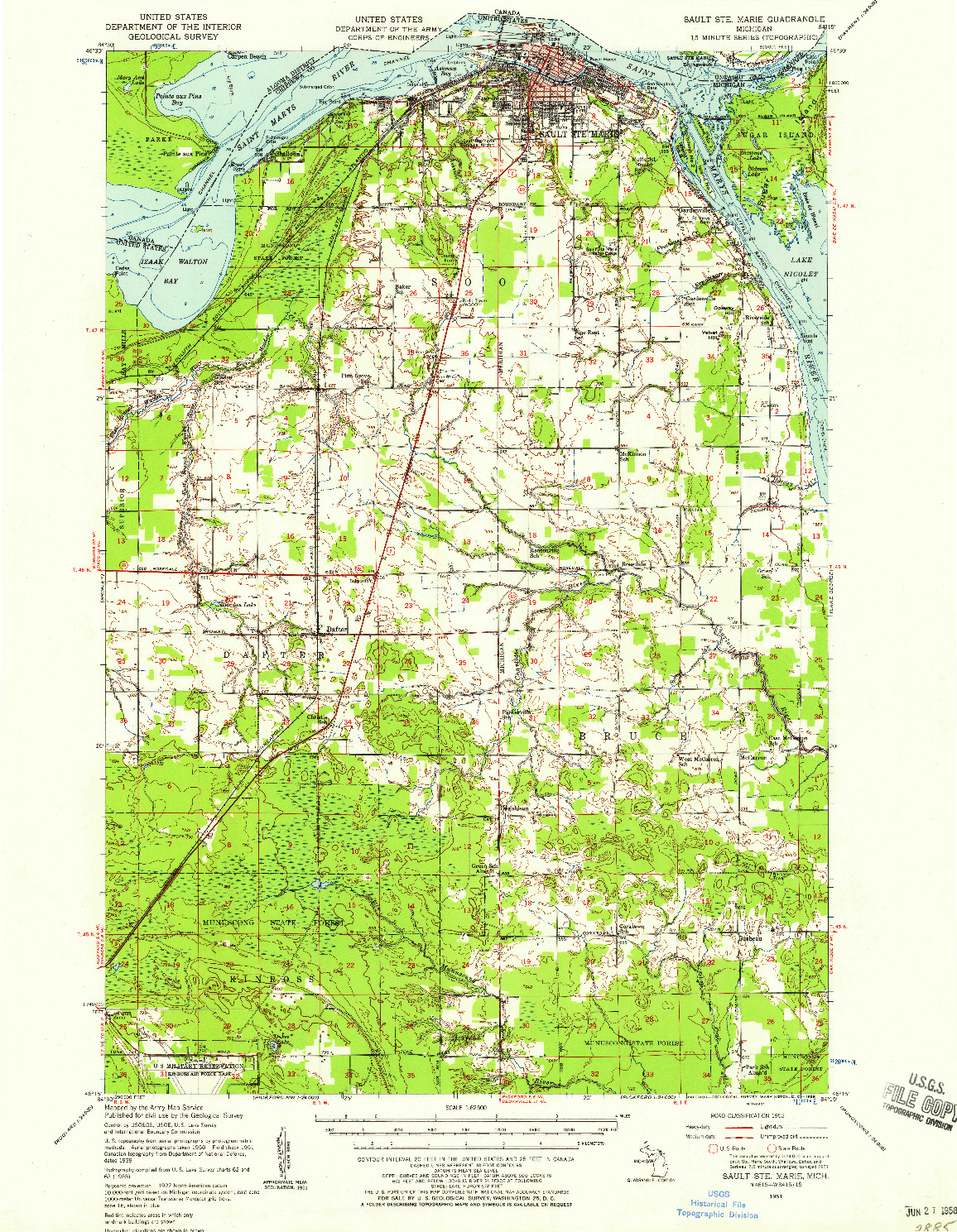 USGS 1:62500-SCALE QUADRANGLE FOR SAULT STE. MARIE, MI 1951