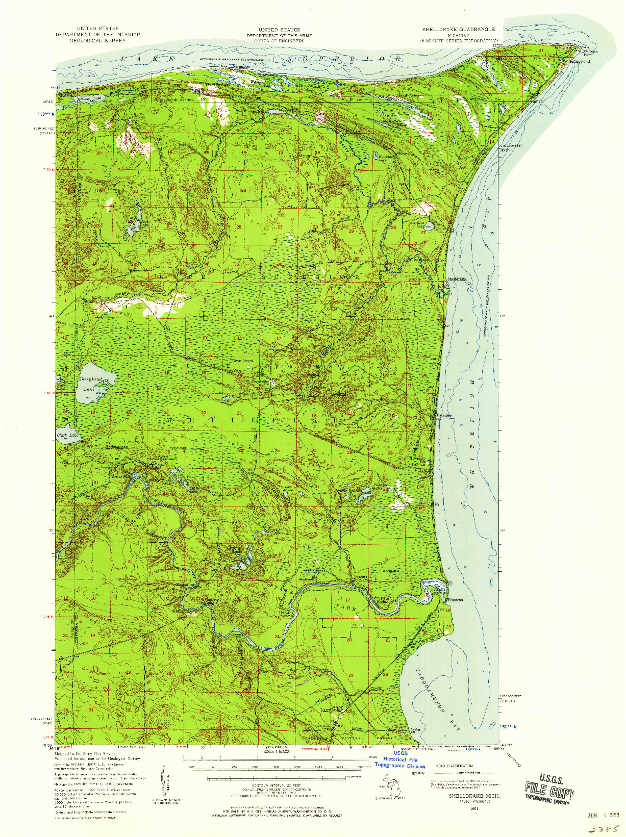 USGS 1:62500-SCALE QUADRANGLE FOR SHELLDRAKE, MI 1951
