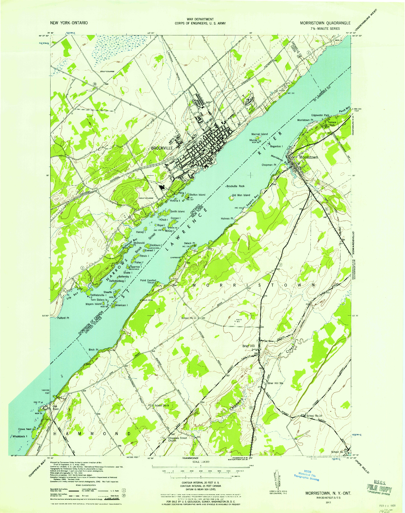 USGS 1:24000-SCALE QUADRANGLE FOR MORRISTOWN, NY 1942