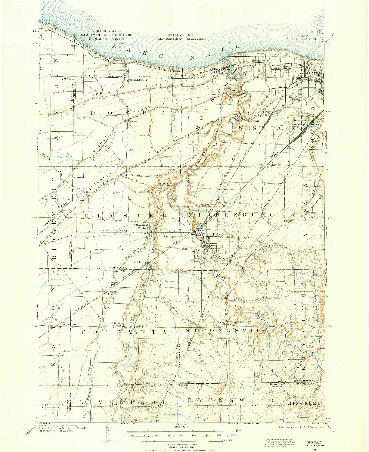 USGS 1:62500-SCALE QUADRANGLE FOR BEREA, OH 1902