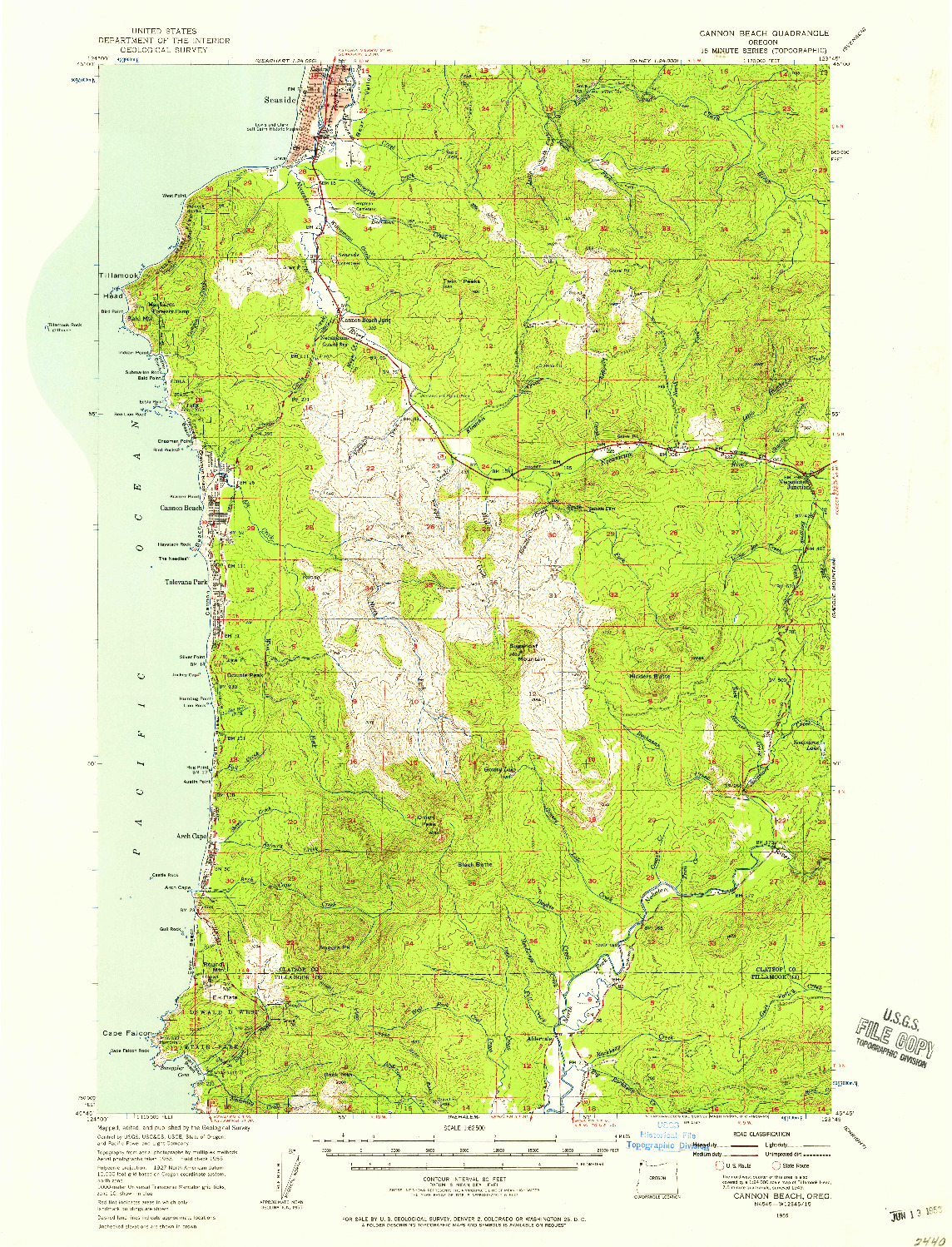 USGS 1:62500-SCALE QUADRANGLE FOR CANNON BEACH, OR 1955