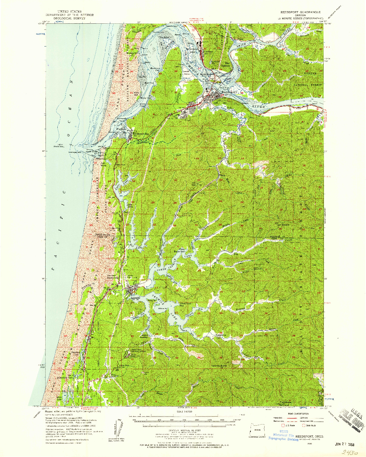 USGS 1:62500-SCALE QUADRANGLE FOR REEDSPORT, OR 1956