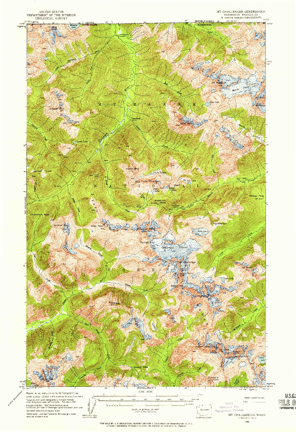 USGS 1:62500-SCALE QUADRANGLE FOR MT CHALLENGER, WA 1953