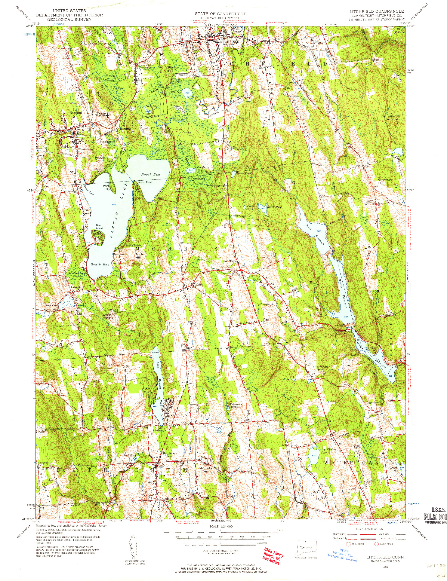 USGS 1:24000-SCALE QUADRANGLE FOR LITCHFIELD, CT 1956