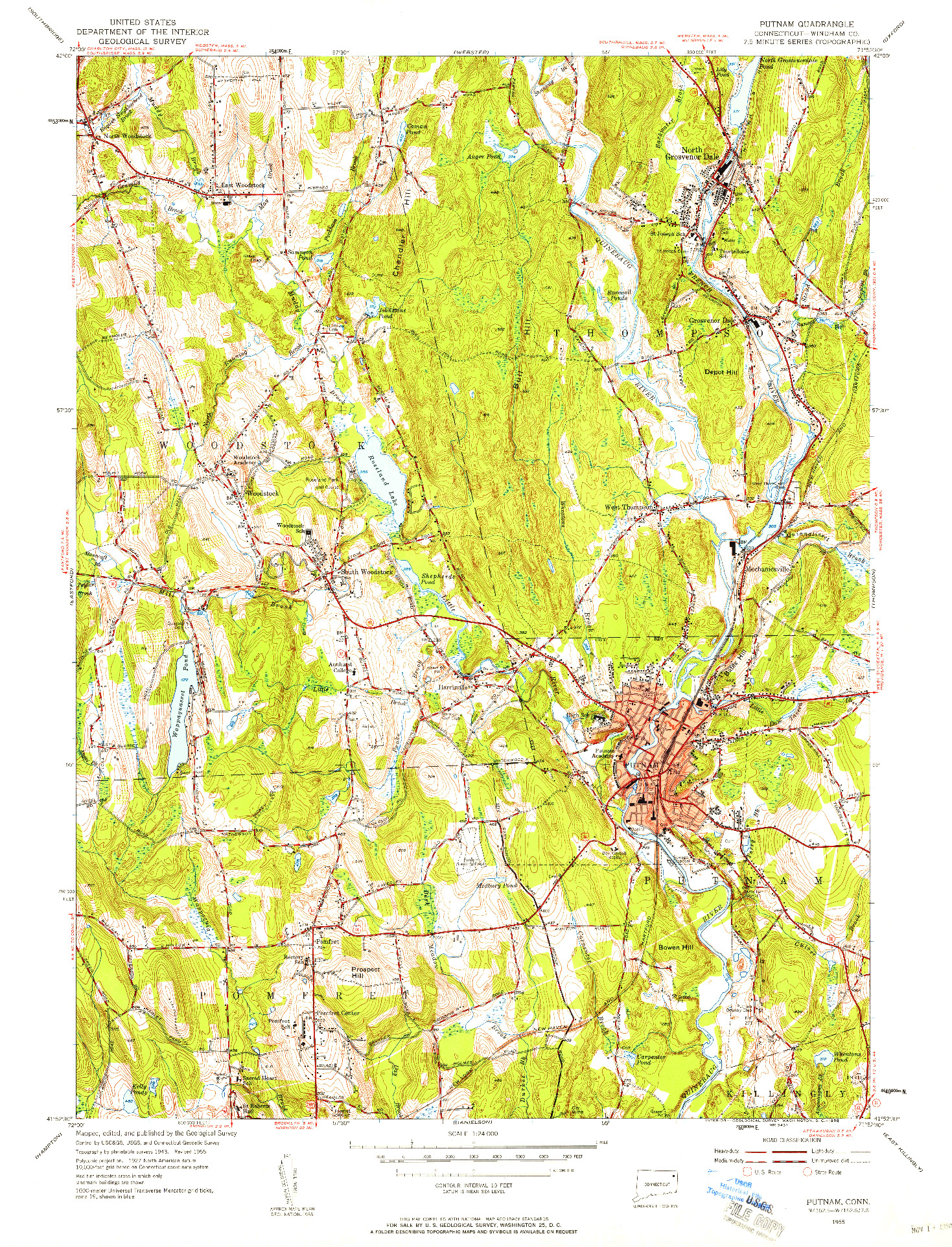 USGS 1:24000-SCALE QUADRANGLE FOR PUTNAM, CT 1955