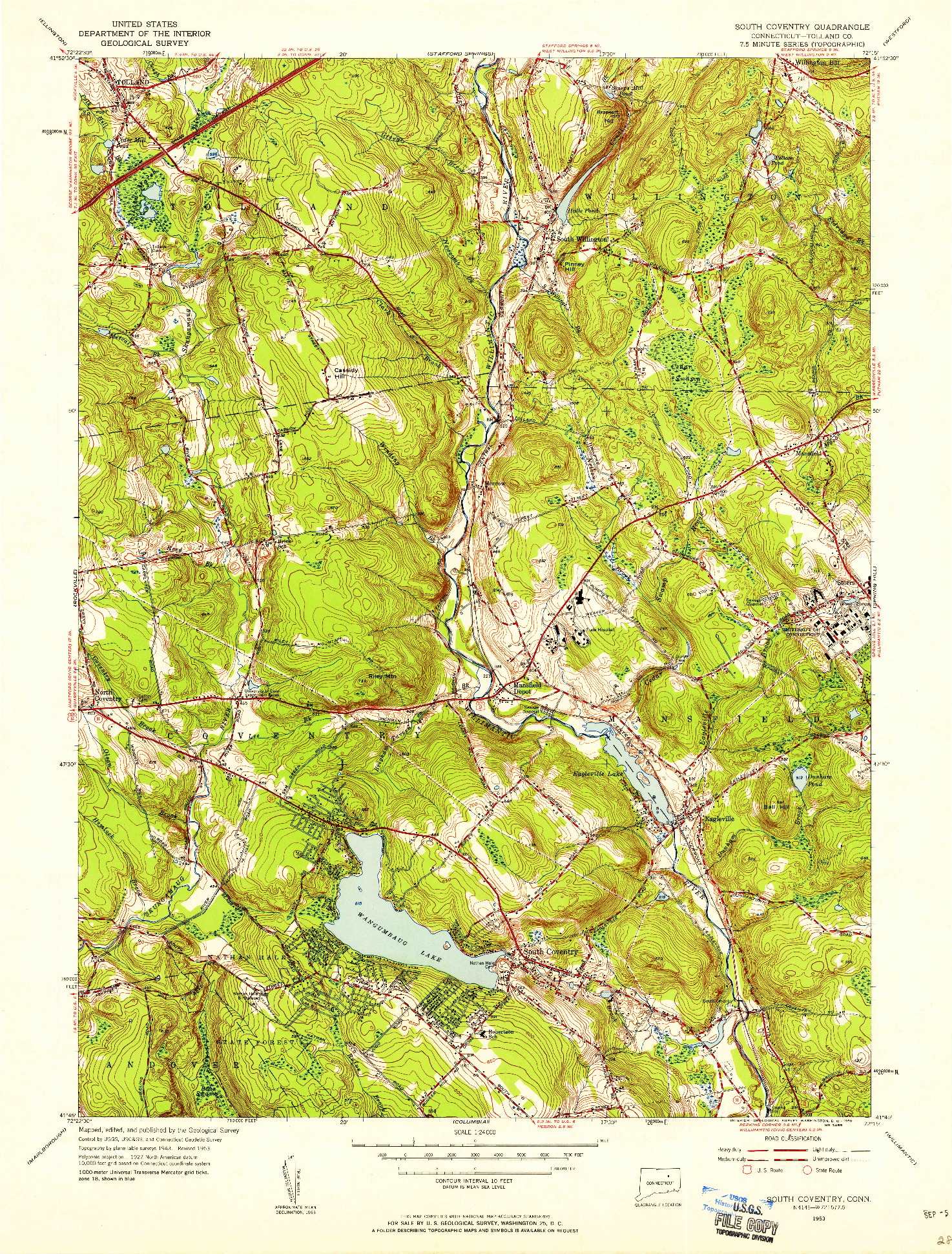 USGS 1:24000-SCALE QUADRANGLE FOR SOUTH COVENTRY, CT 1953