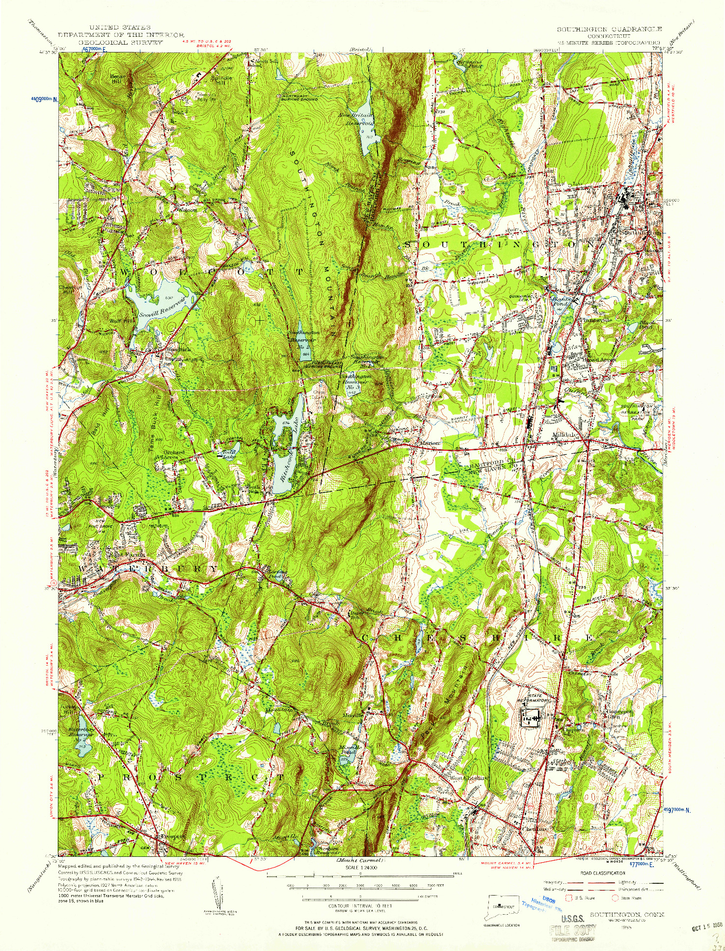 USGS 1:24000-SCALE QUADRANGLE FOR SOUTHINGTON, CT 1955