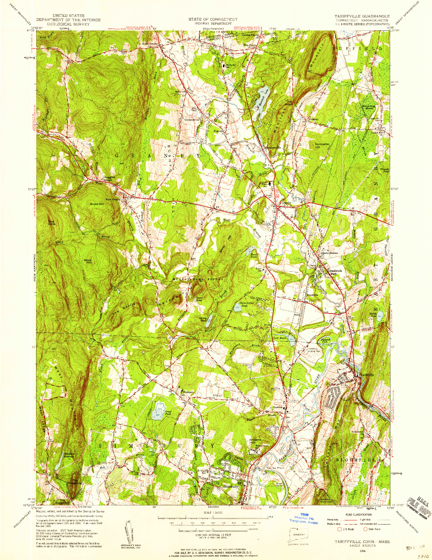 USGS 1:24000-SCALE QUADRANGLE FOR TARIFFVILLE, CT 1956