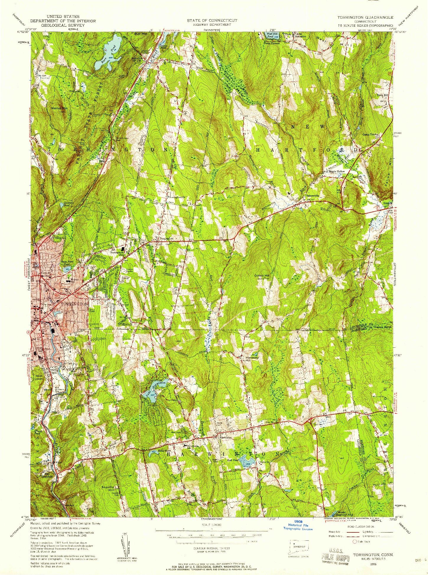 USGS 1:24000-SCALE QUADRANGLE FOR TORRINGTON, CT 1956